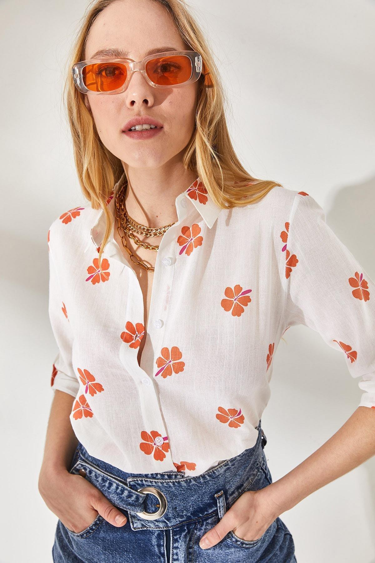 Orange Fold Sleeve Detailed Shirt, , large image number 3