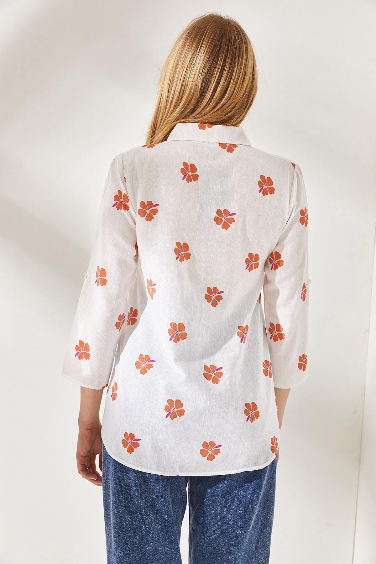 Orange Fold Sleeve Detailed Shirt, , large image number 5