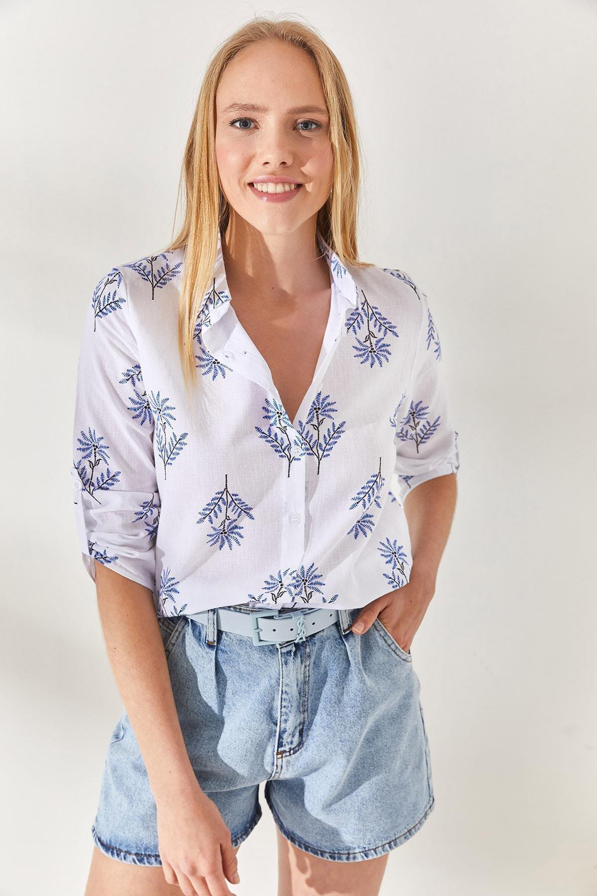 White Folding Sleeves Linen Shirt, , large image number 1