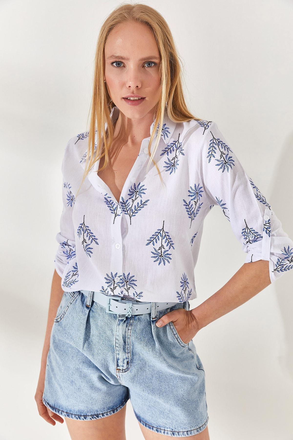 White Folding Sleeves Linen Shirt, , large image number 2