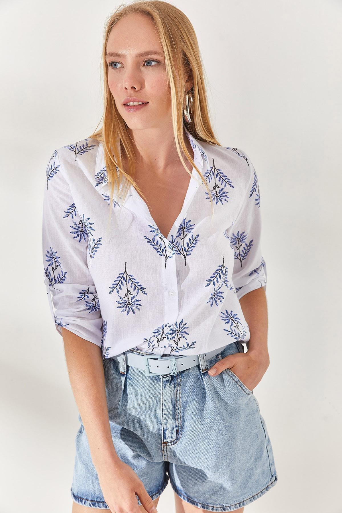 White Folding Sleeves Linen Shirt, , large image number 3
