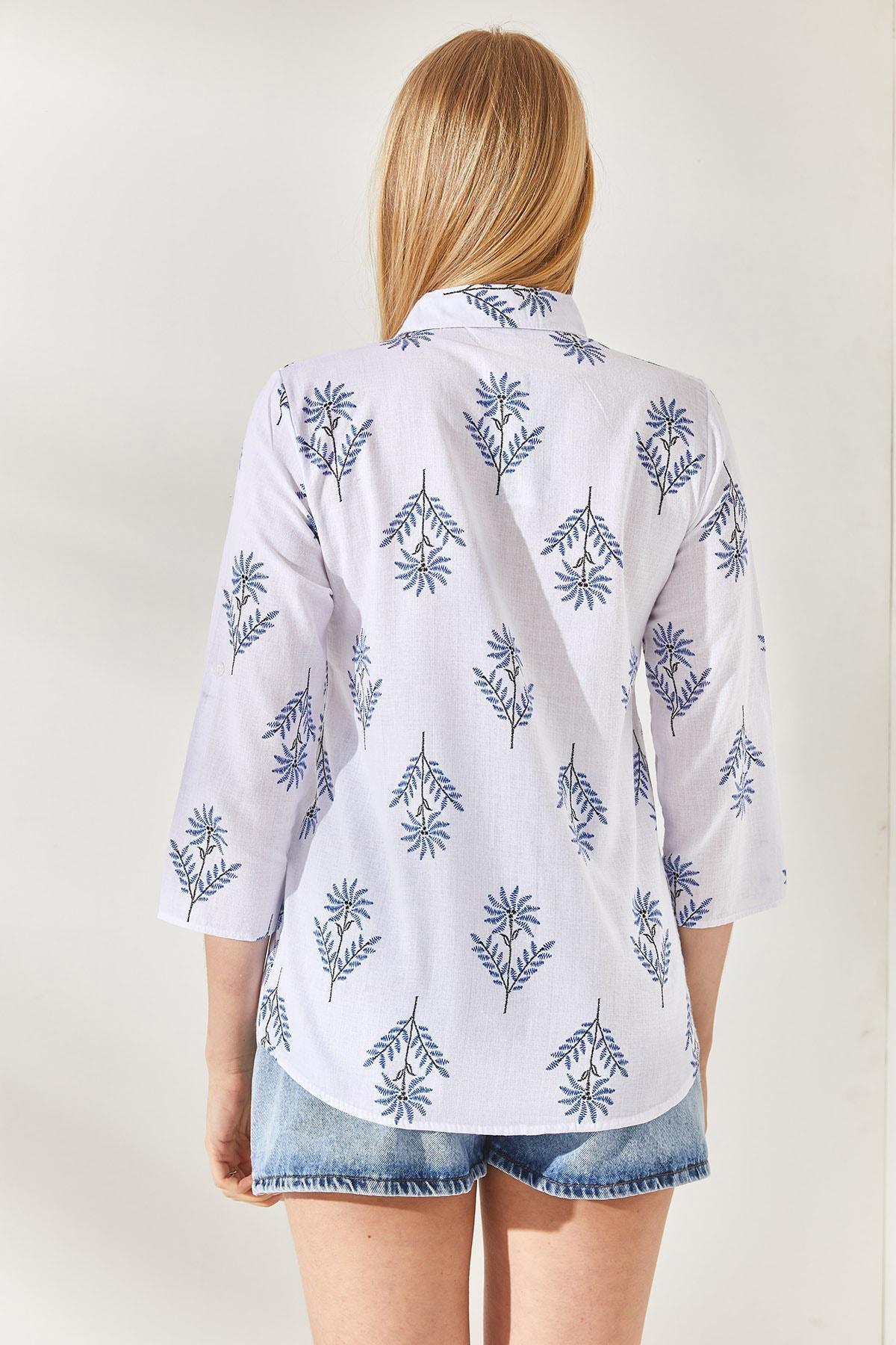 White Folding Sleeves Linen Shirt, , large image number 5