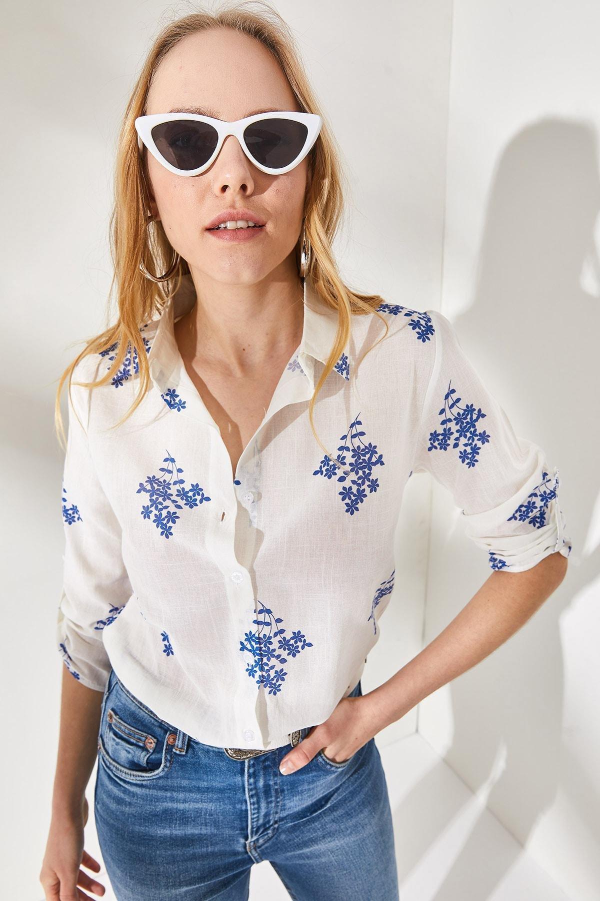 Navy Floral Foldable Linen Shirt, Floral Navy Blue, large image number 2