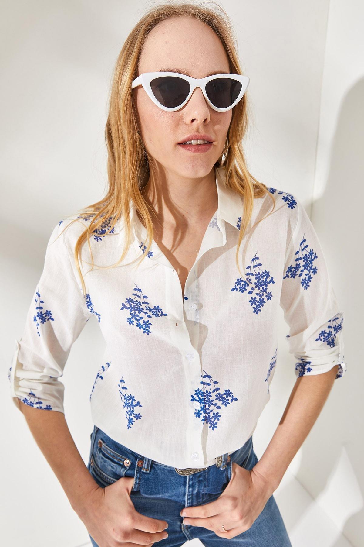 Navy Floral Foldable Linen Shirt, Floral Navy Blue, large image number 4