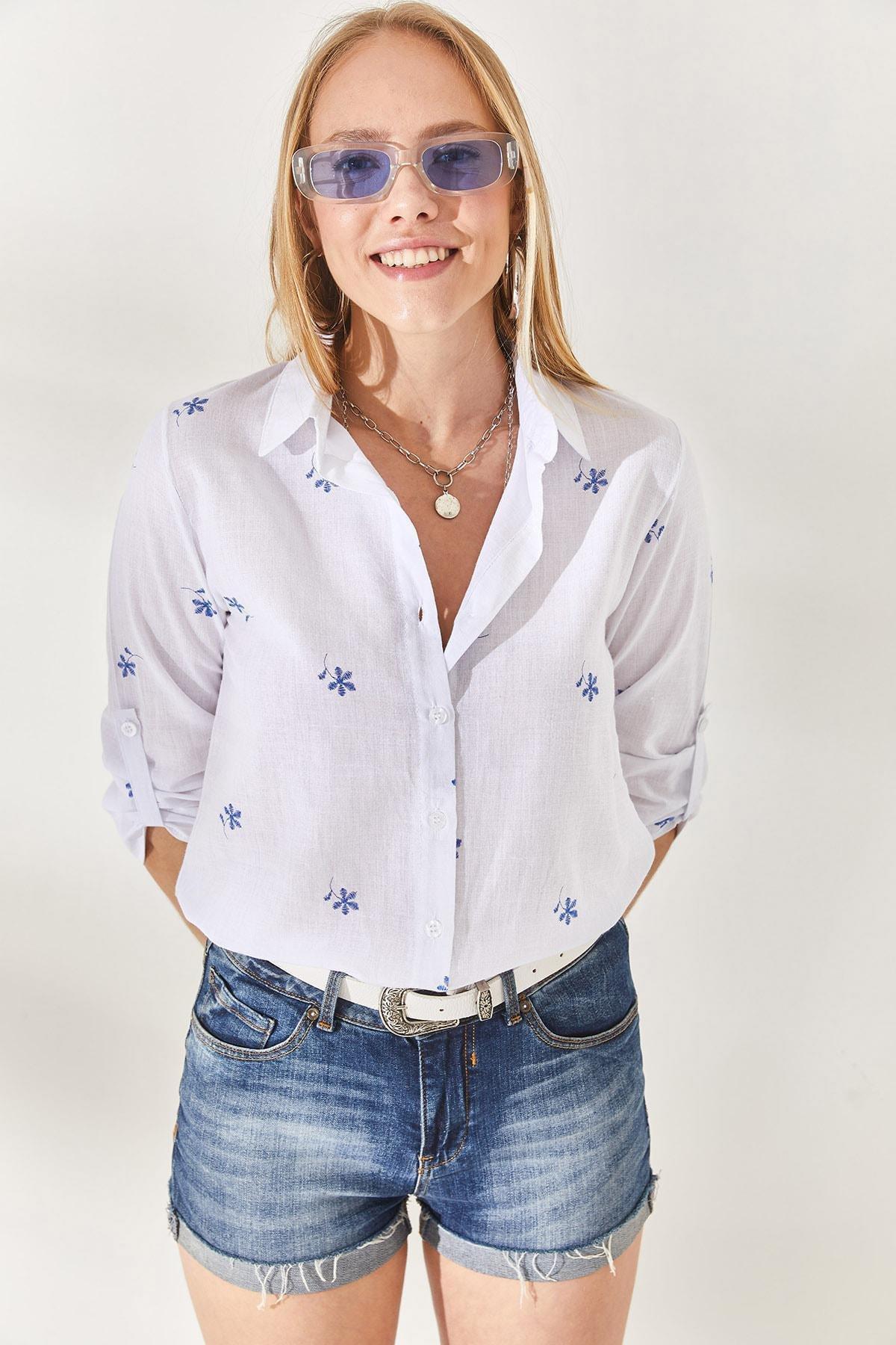 Multicolour Fold-Over Sleeves Linen Shirt, , large image number 1