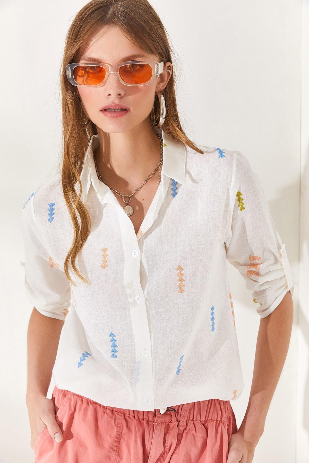 Multicolour Folded Sleeve Linen Shirt, , large image number 0
