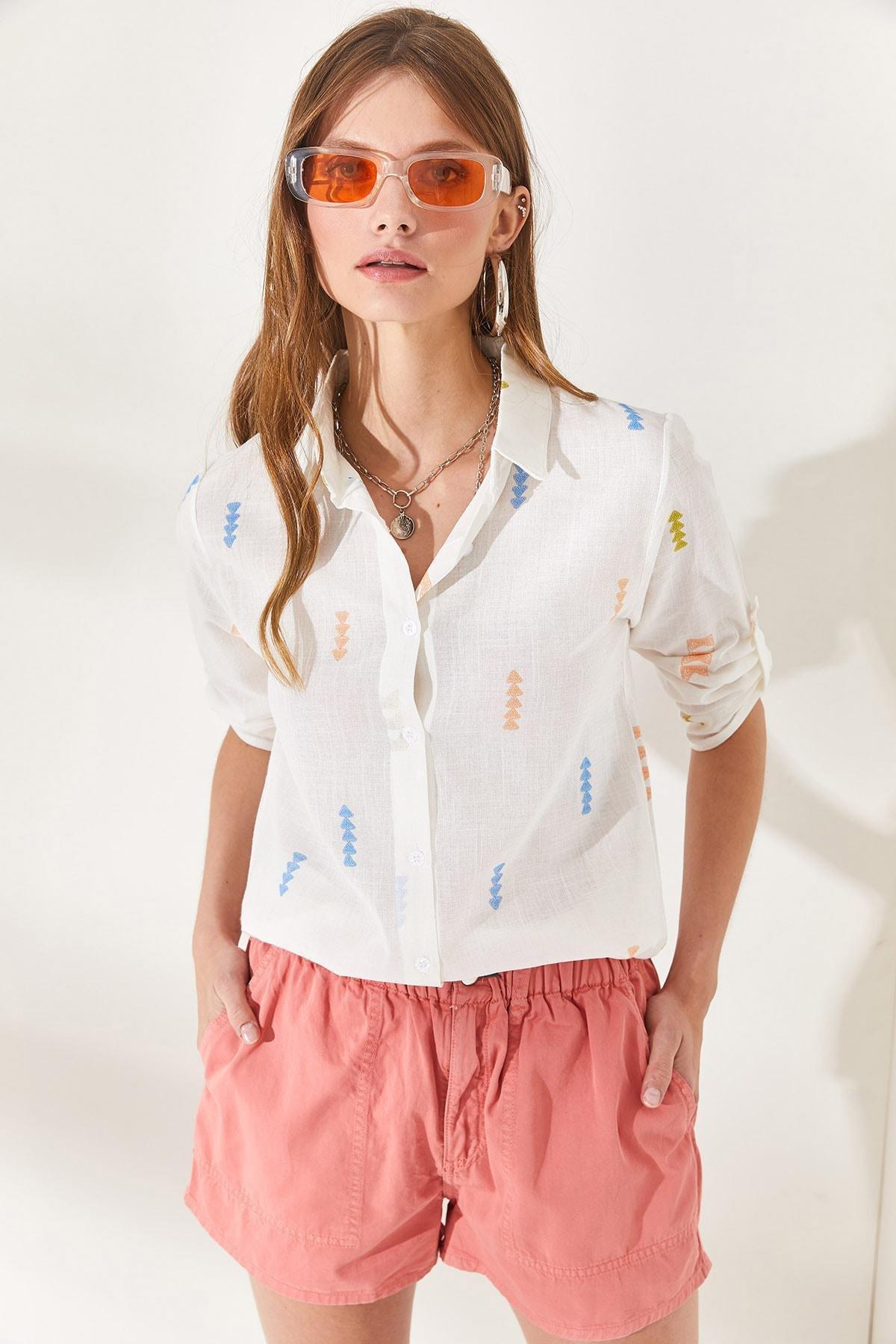 Multicolour Folded Sleeve Linen Shirt, , large image number 1
