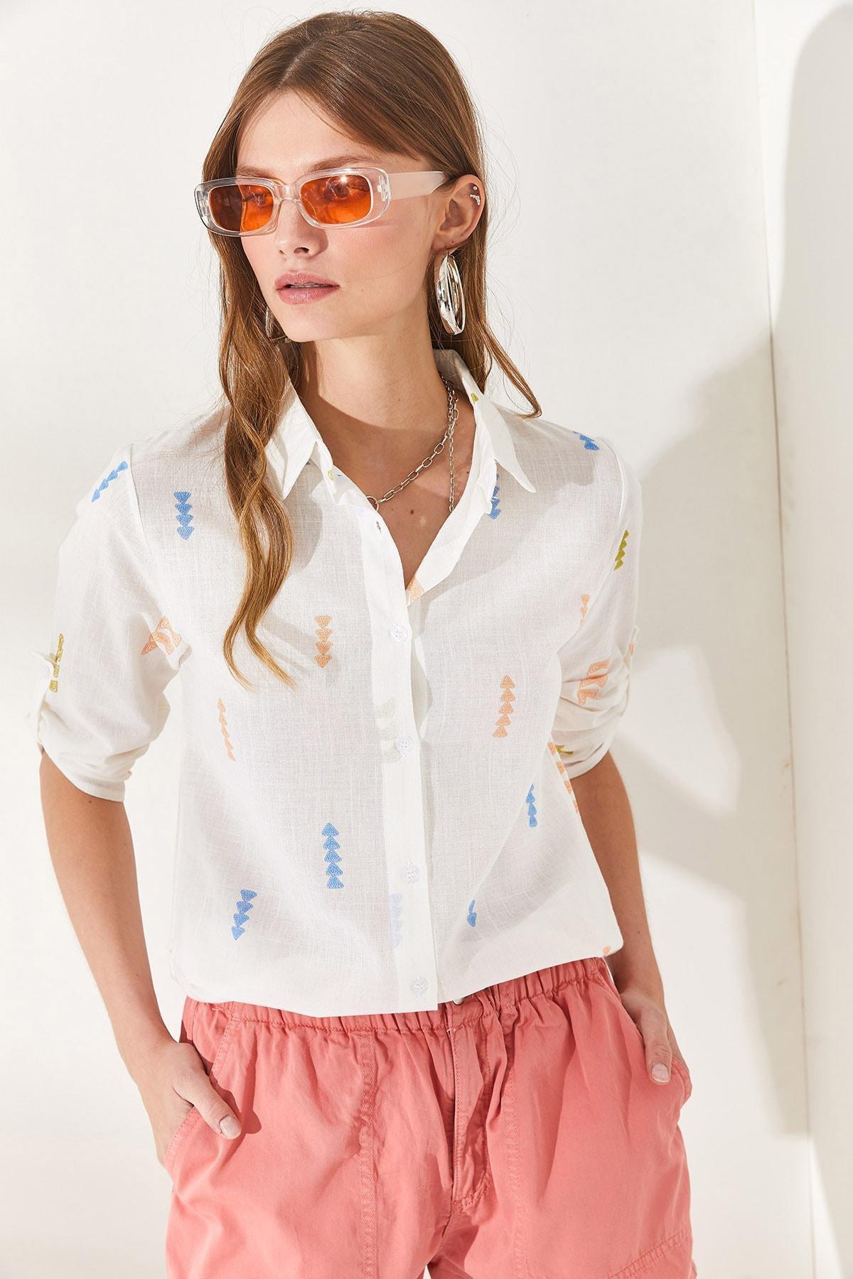 Multicolour Folded Sleeve Linen Shirt, , large image number 2