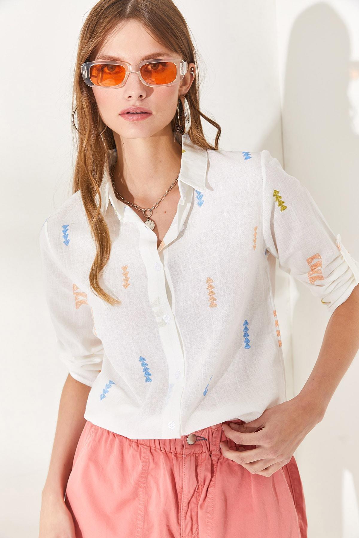 Multicolour Folded Sleeve Linen Shirt, , large image number 3