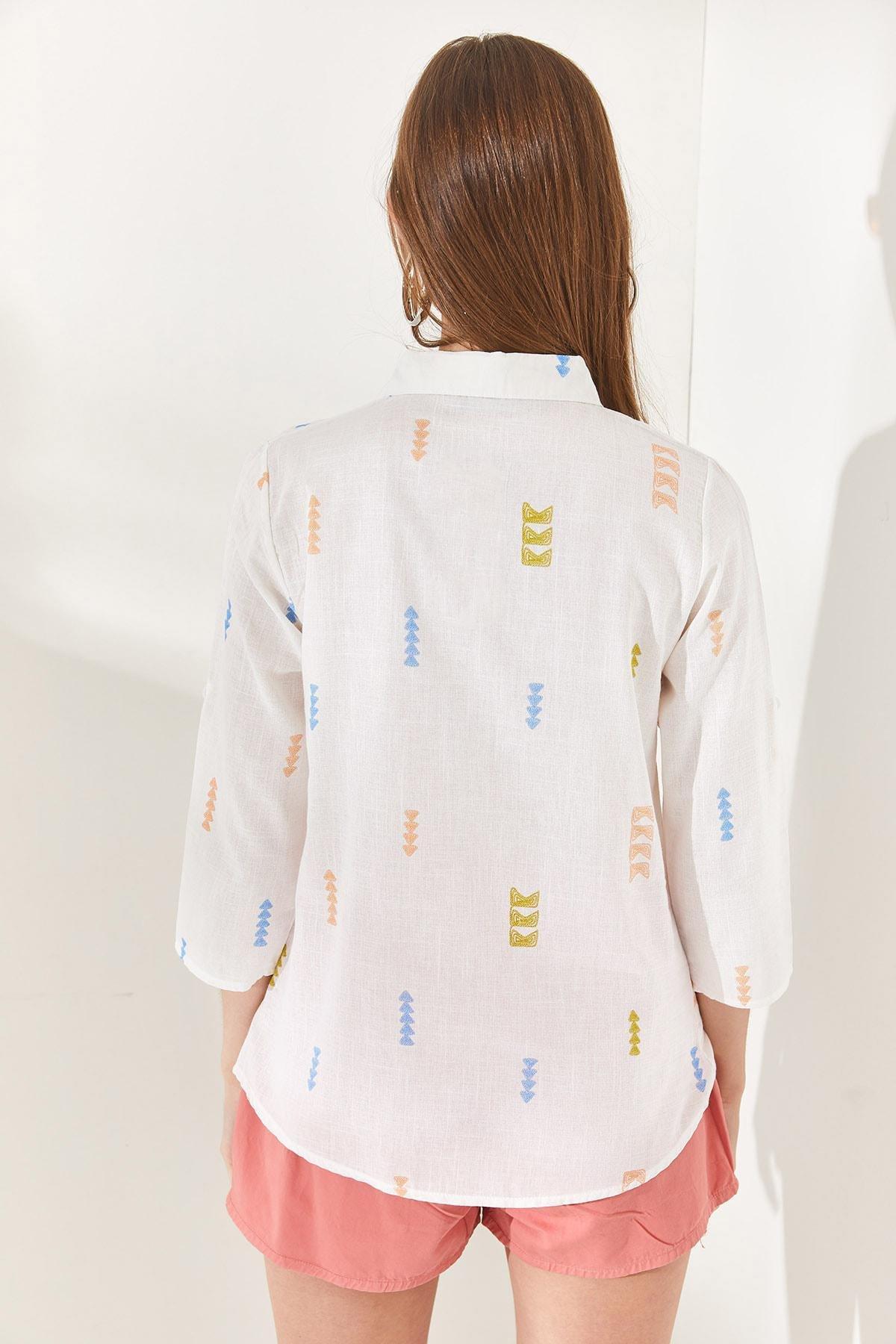 Multicolour Folded Sleeve Linen Shirt, , large image number 4