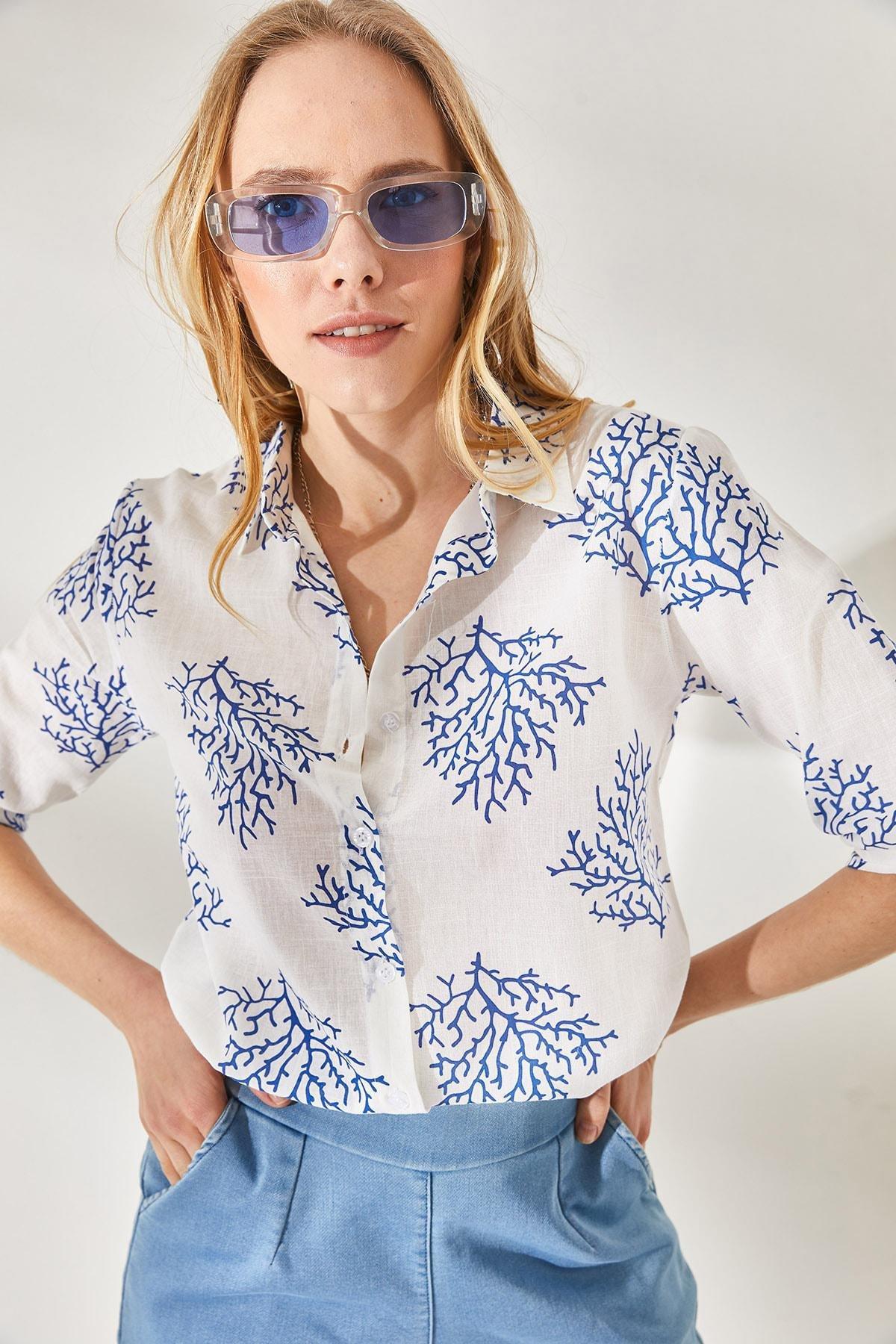 Blue Folding Sleeves Linen Shirt, , large image number 3