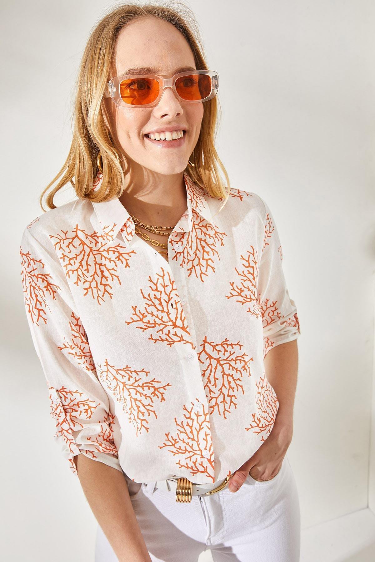 Orange Fold Sleeve Linen Shirt, , large image number 3