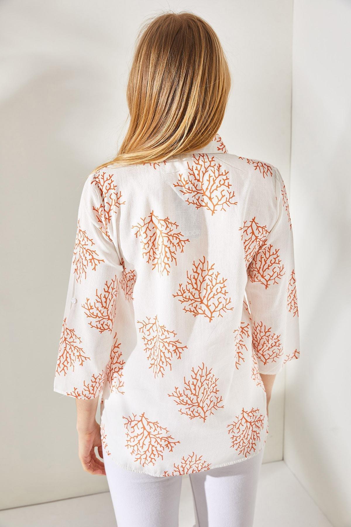 Orange Fold Sleeve Linen Shirt, , large image number 4