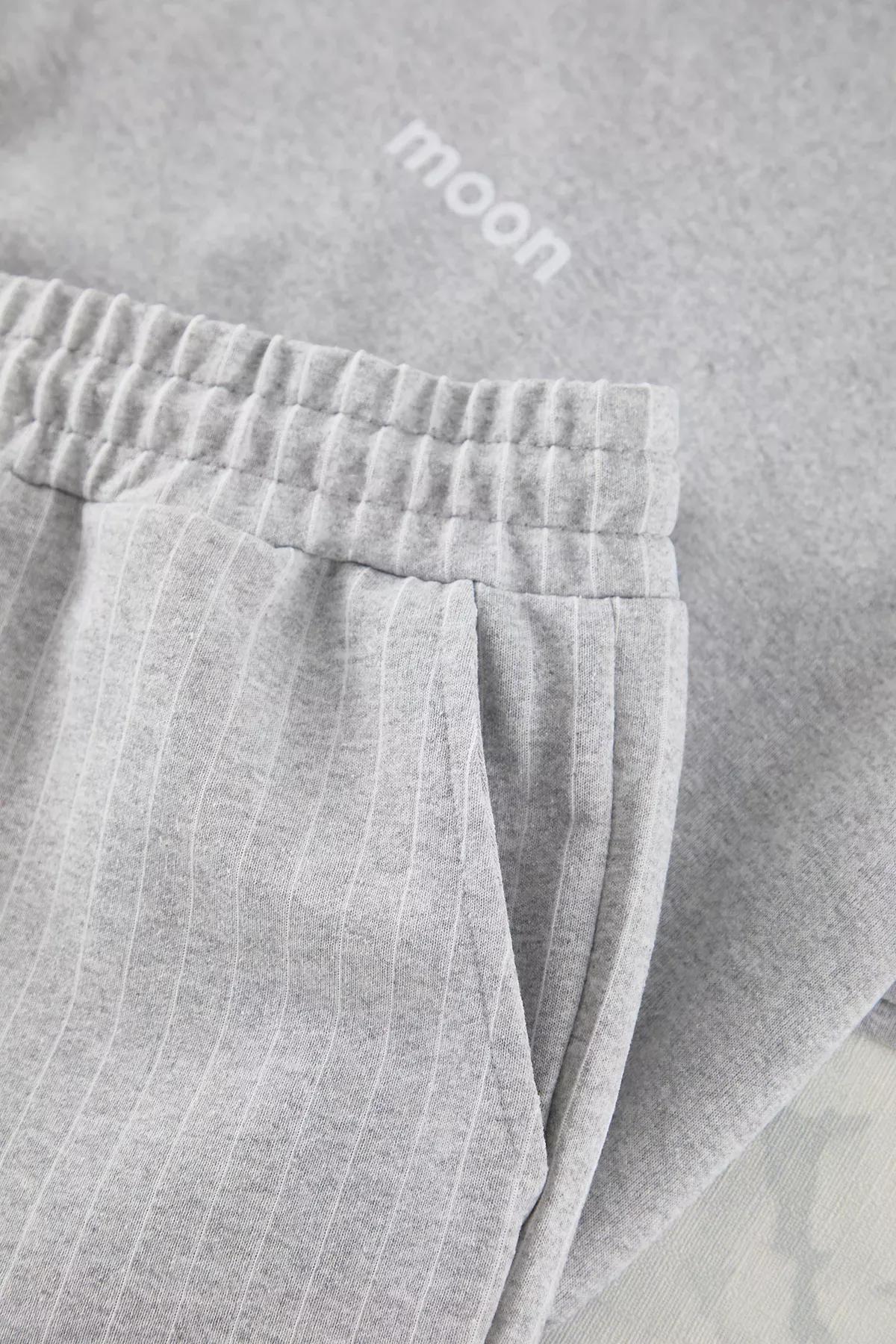 Grey Striped Shorts Pajama Set, , large image number 1