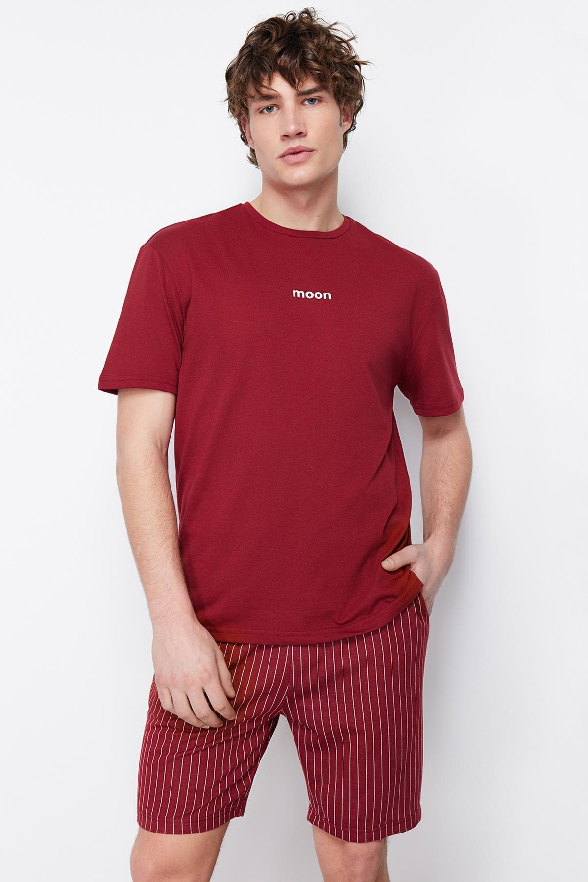 Burgundy Striped Pajama Set, , large image number 1
