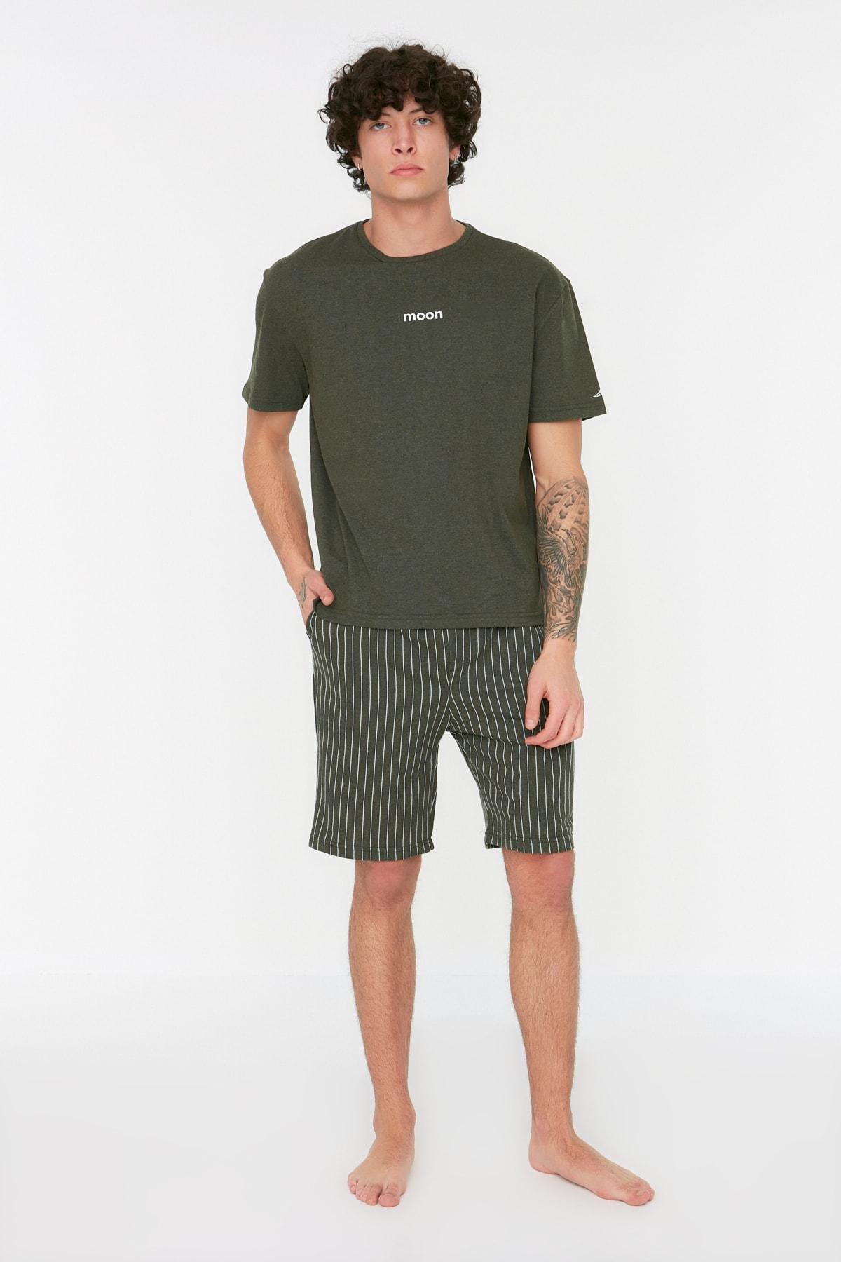 Khaki Striped Pyjama Set, , large image number 3