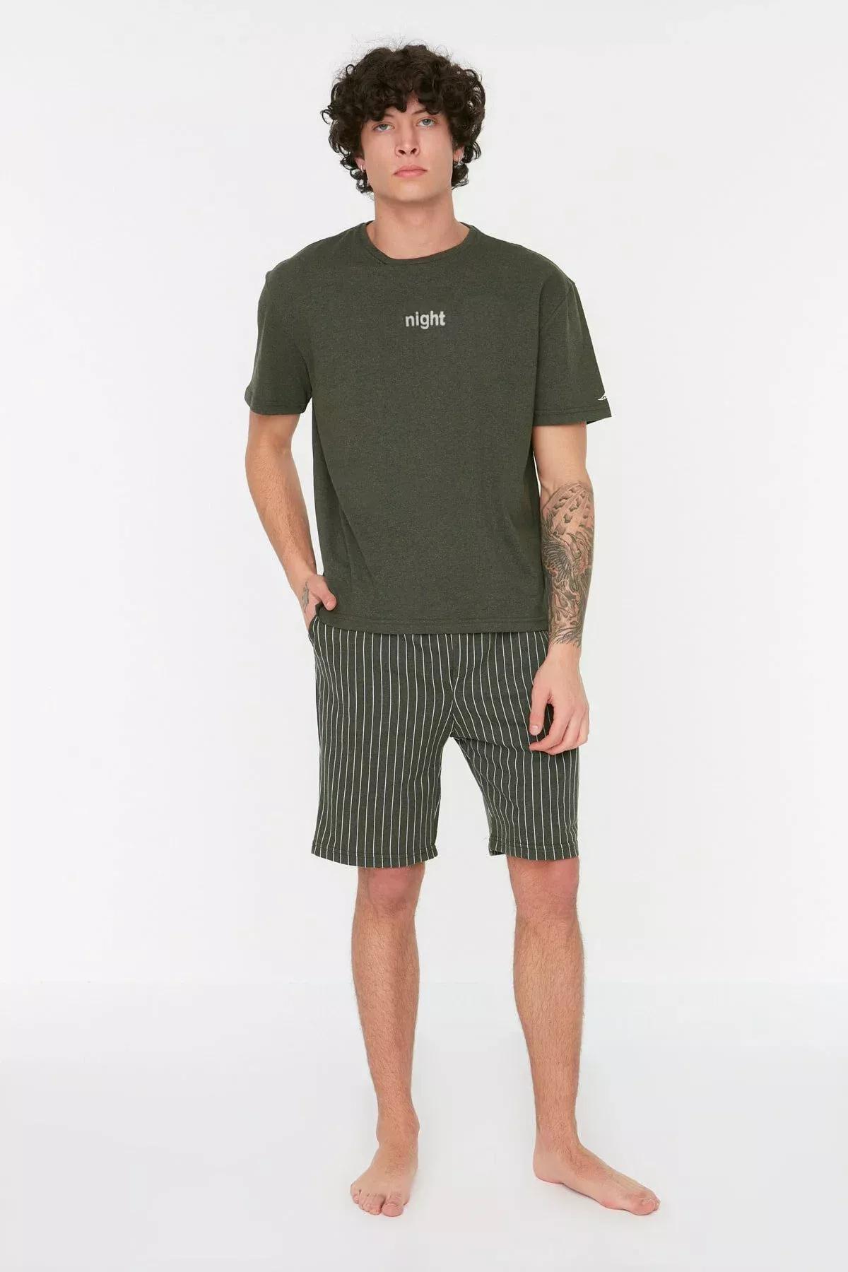 Khaki Striped Pyjama Set, Khaki, large image number 5