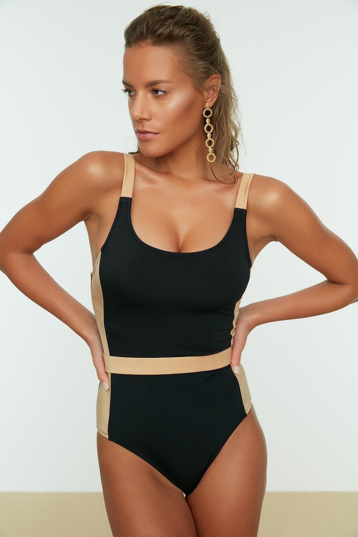 Black Colourblock Swimsuit, , large image number 4