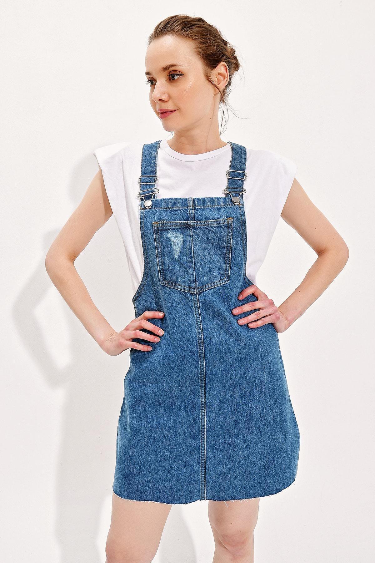 Blue Detailed A-Line Dress, , large image number 0