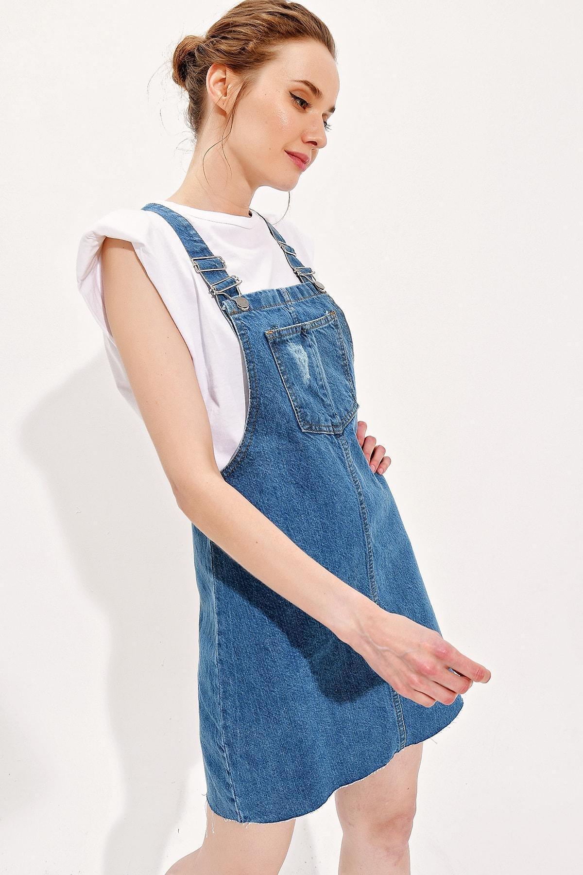 Blue Detailed A-Line Dress, , large image number 1