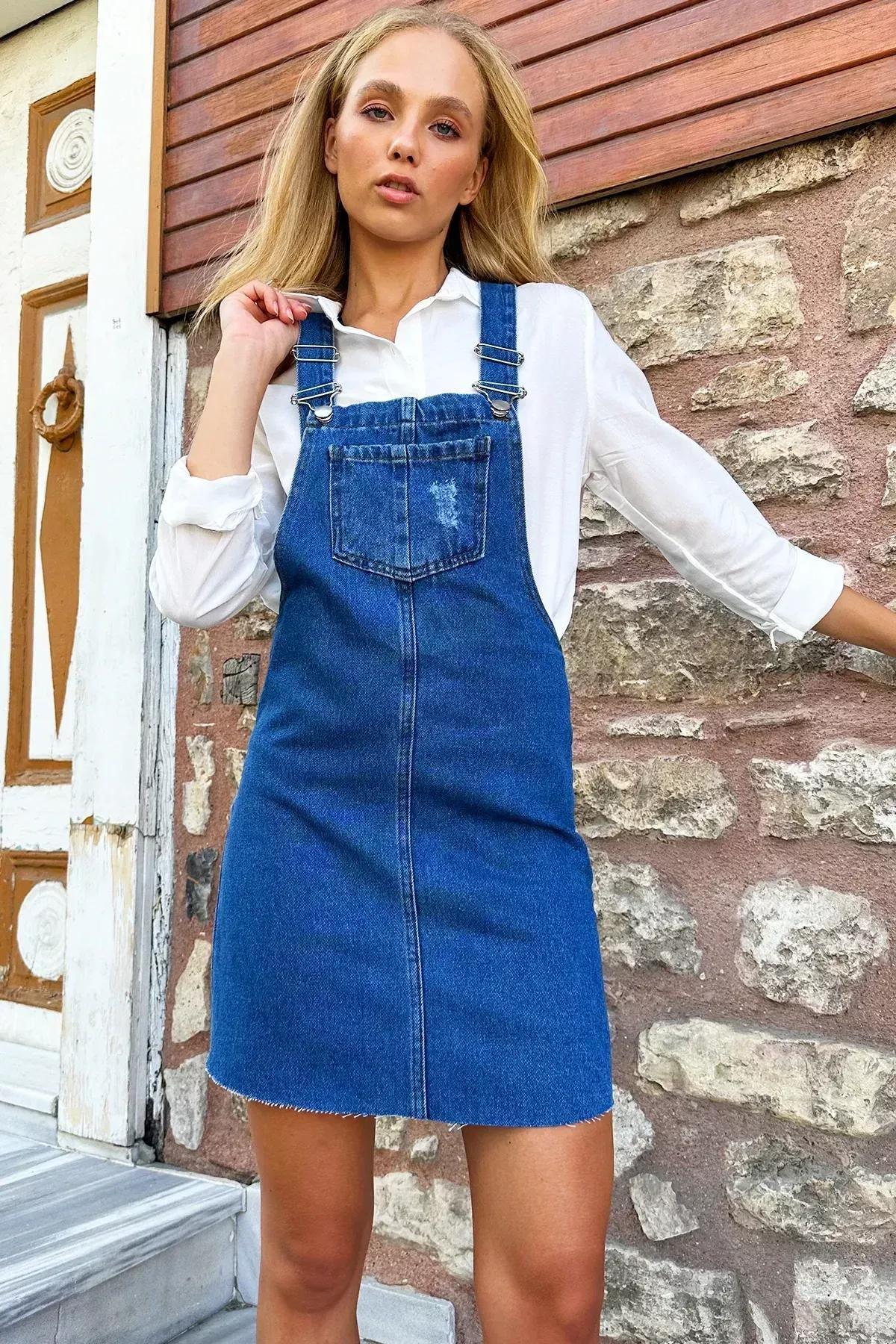 Blue Detailed A-Line Dress, , large image number 3
