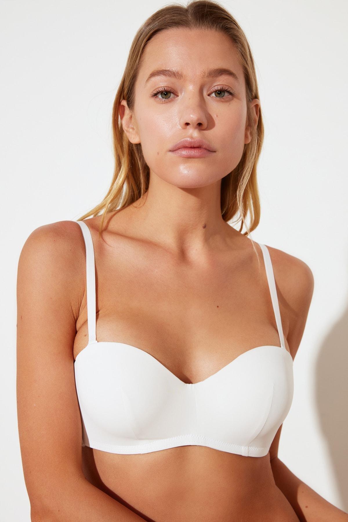 White Plain Bra, White, large image number 2