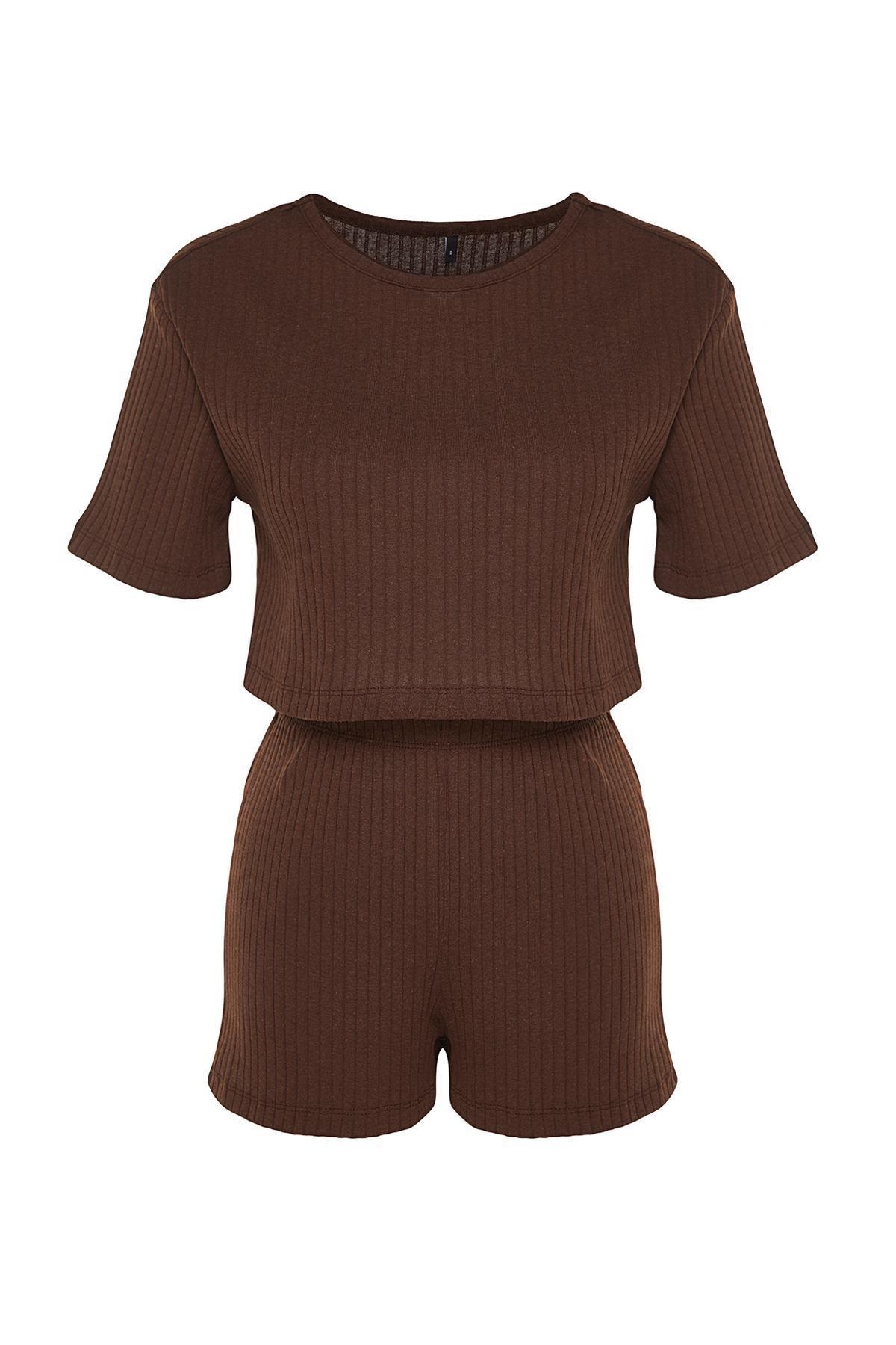 Brown Cotton Knitted Pyjama Set, , large image number 5