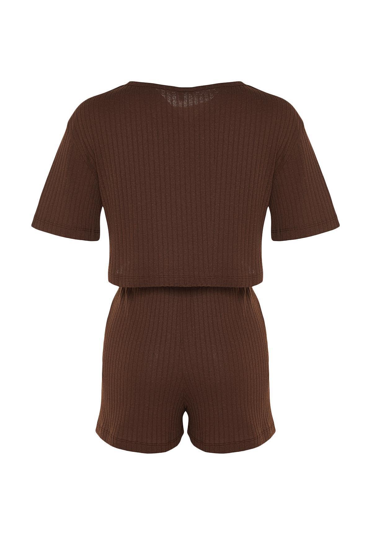 Brown Cotton Knitted Pyjama Set, , large image number 6