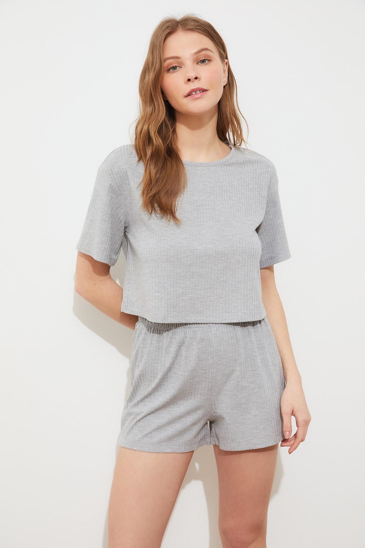 Grey Plain Pajama Set, , large image number 6