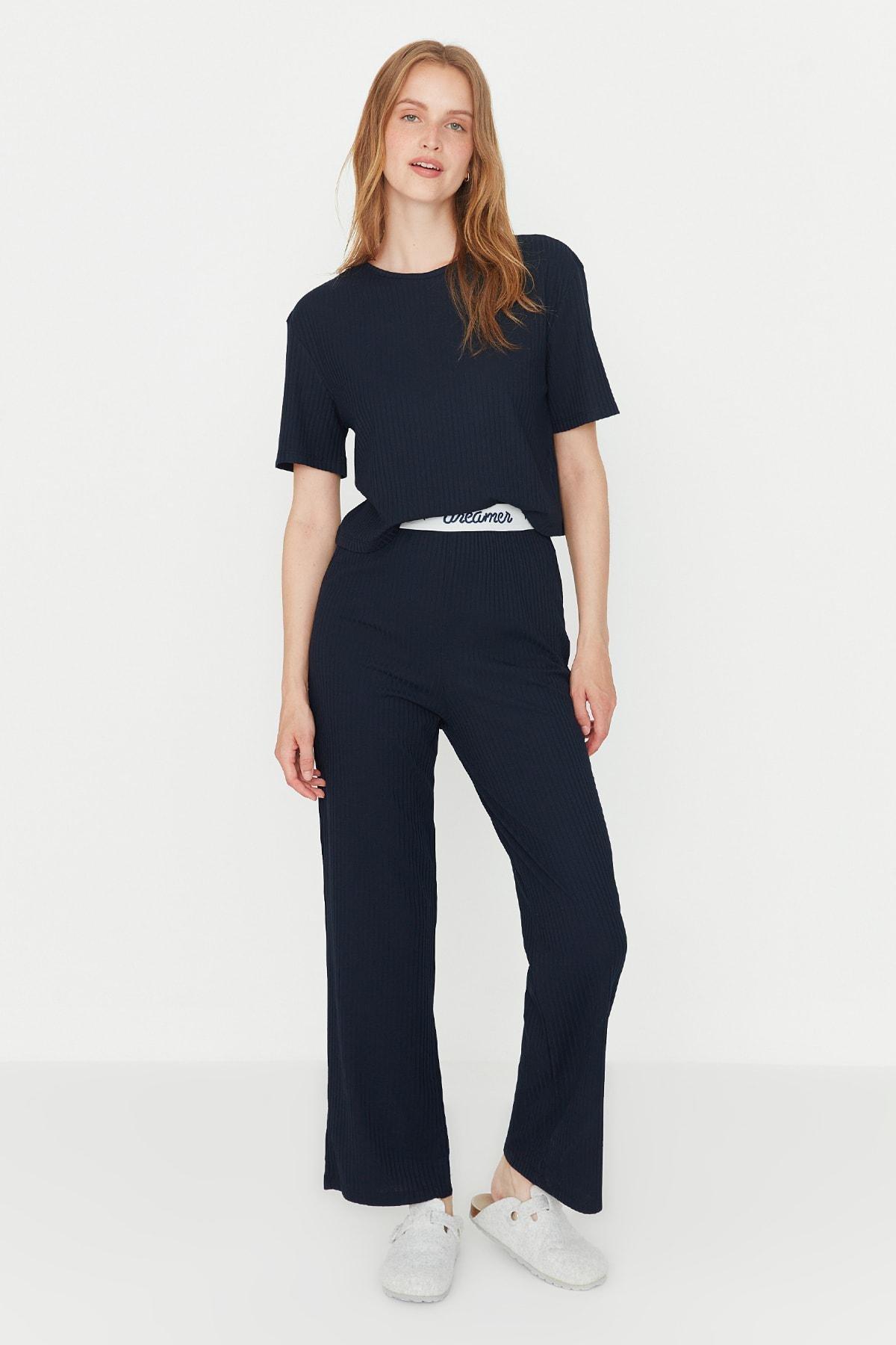 Navy Crew Neck Pajama Set, , large image number 0