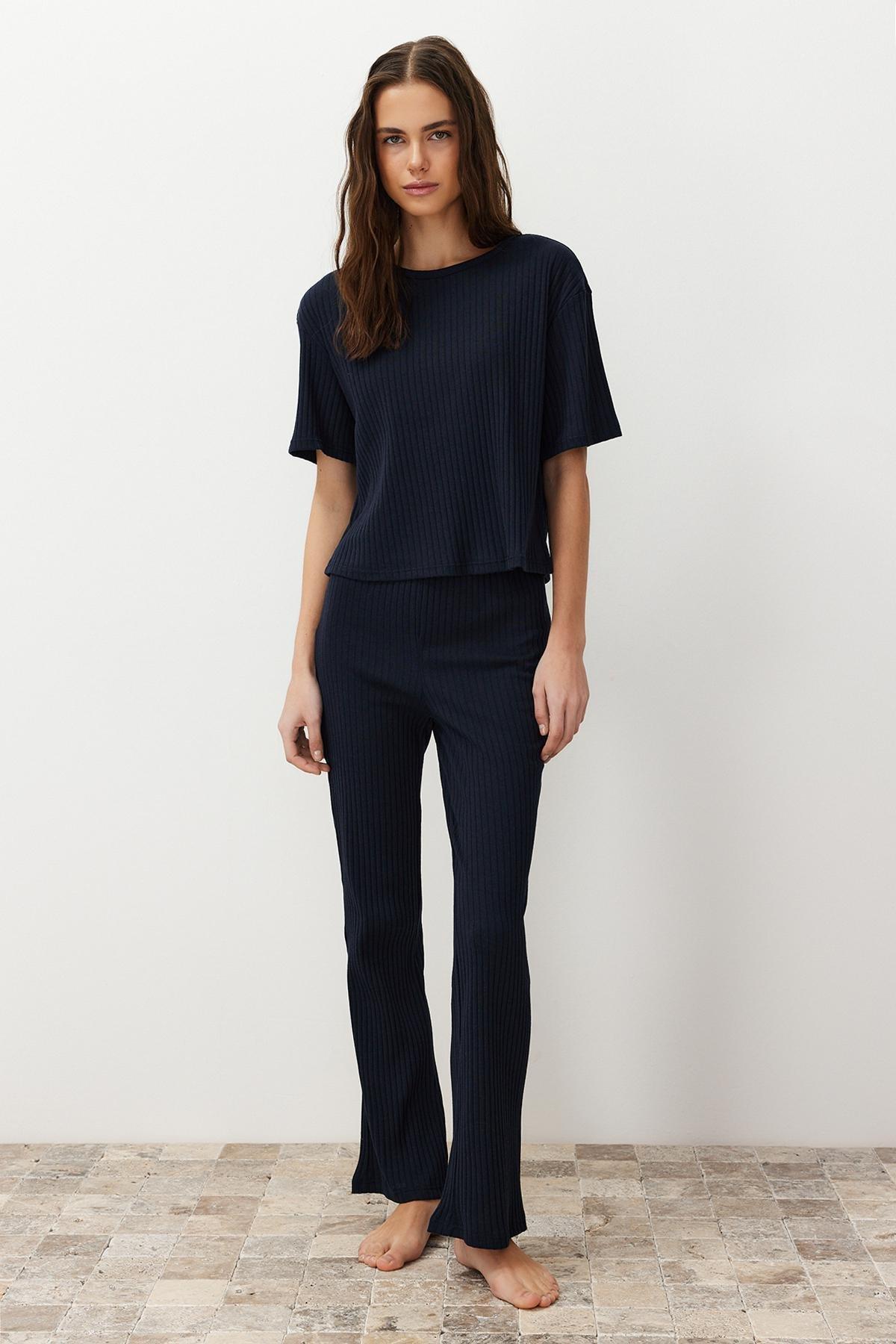Navy Crew Neck Pajama Set, , large image number 1