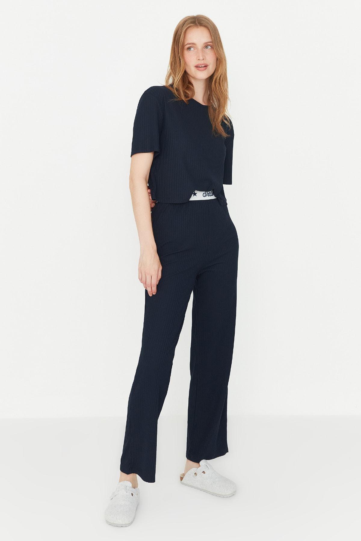 Navy Crew Neck Pajama Set, , large image number 2