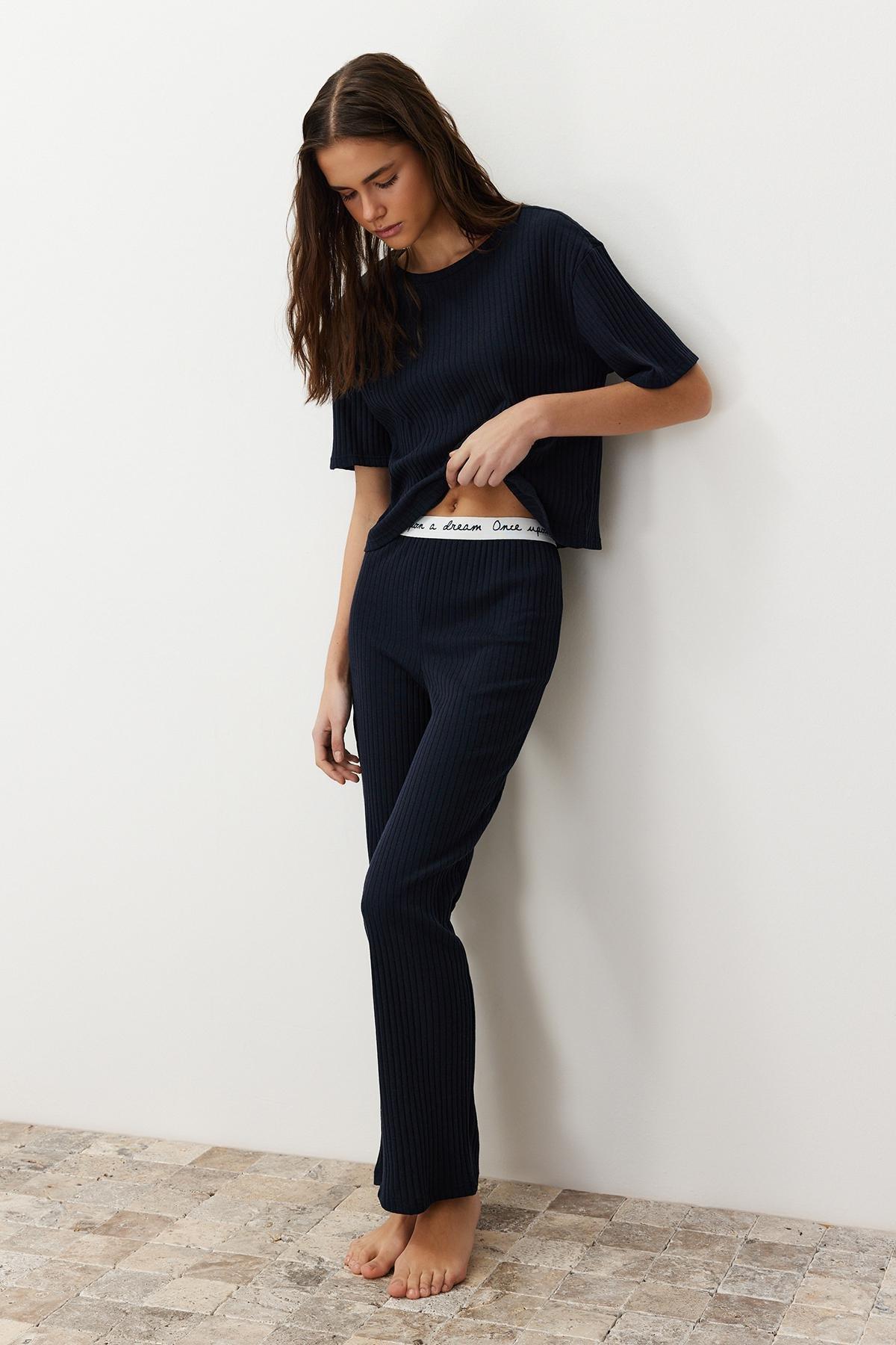 Navy Crew Neck Pajama Set, , large image number 5