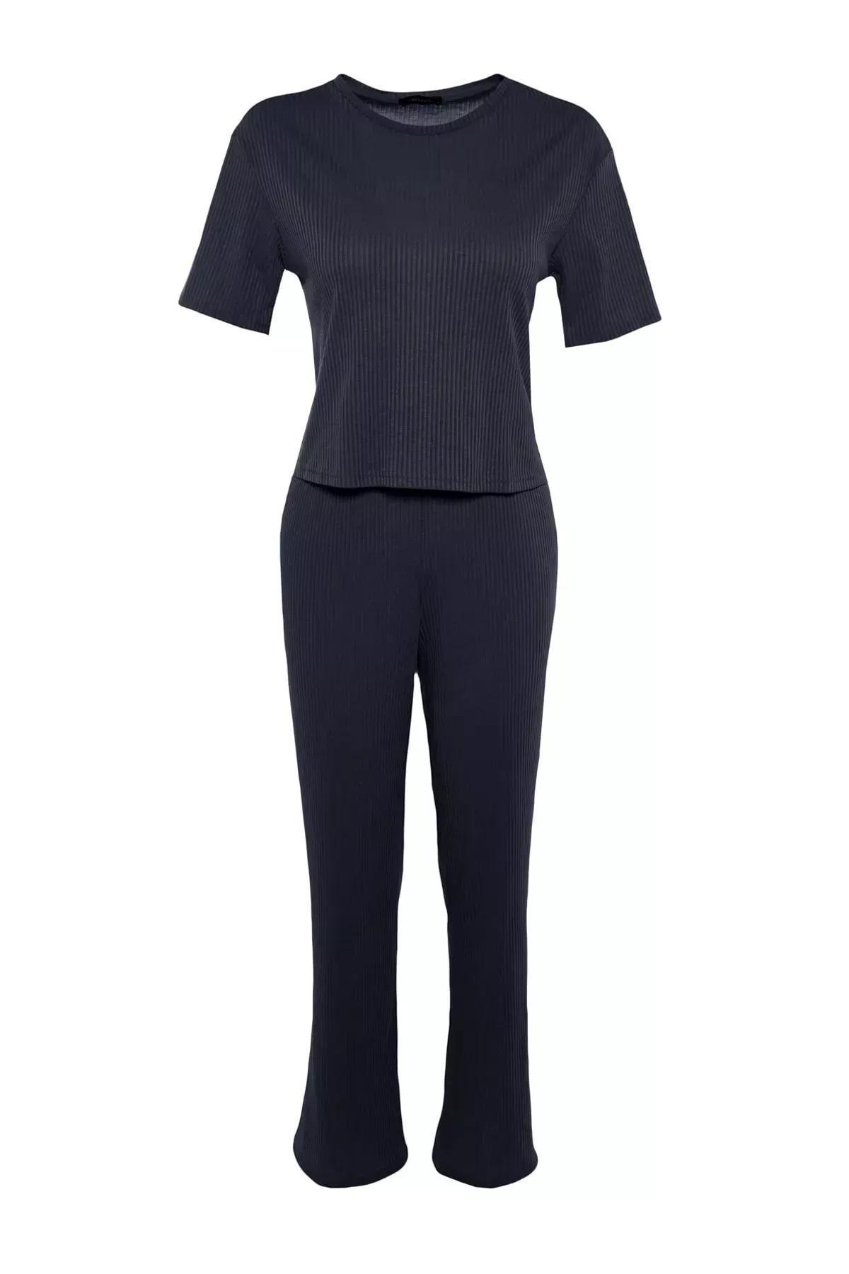 Navy Crew Neck Pajama Set, , large image number 8