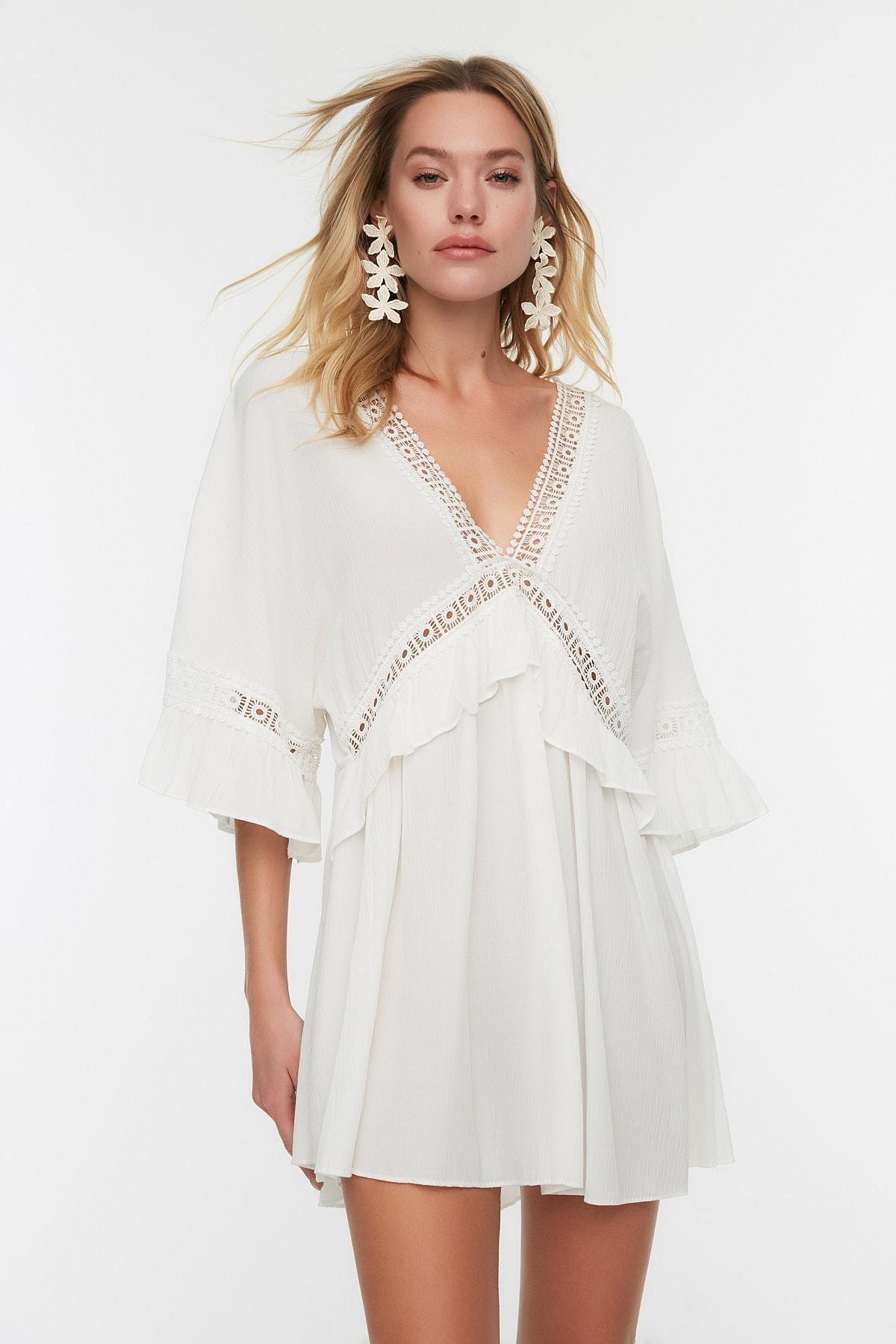 White V-Neck Dress, , large image number 0