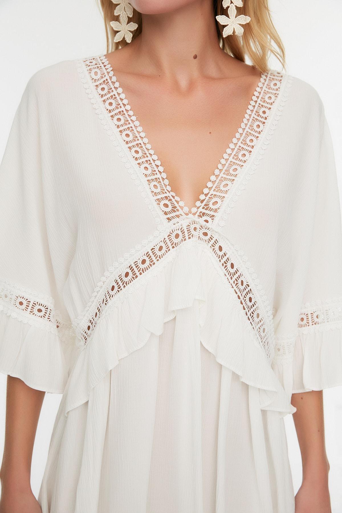 White V-Neck Dress, , large image number 1