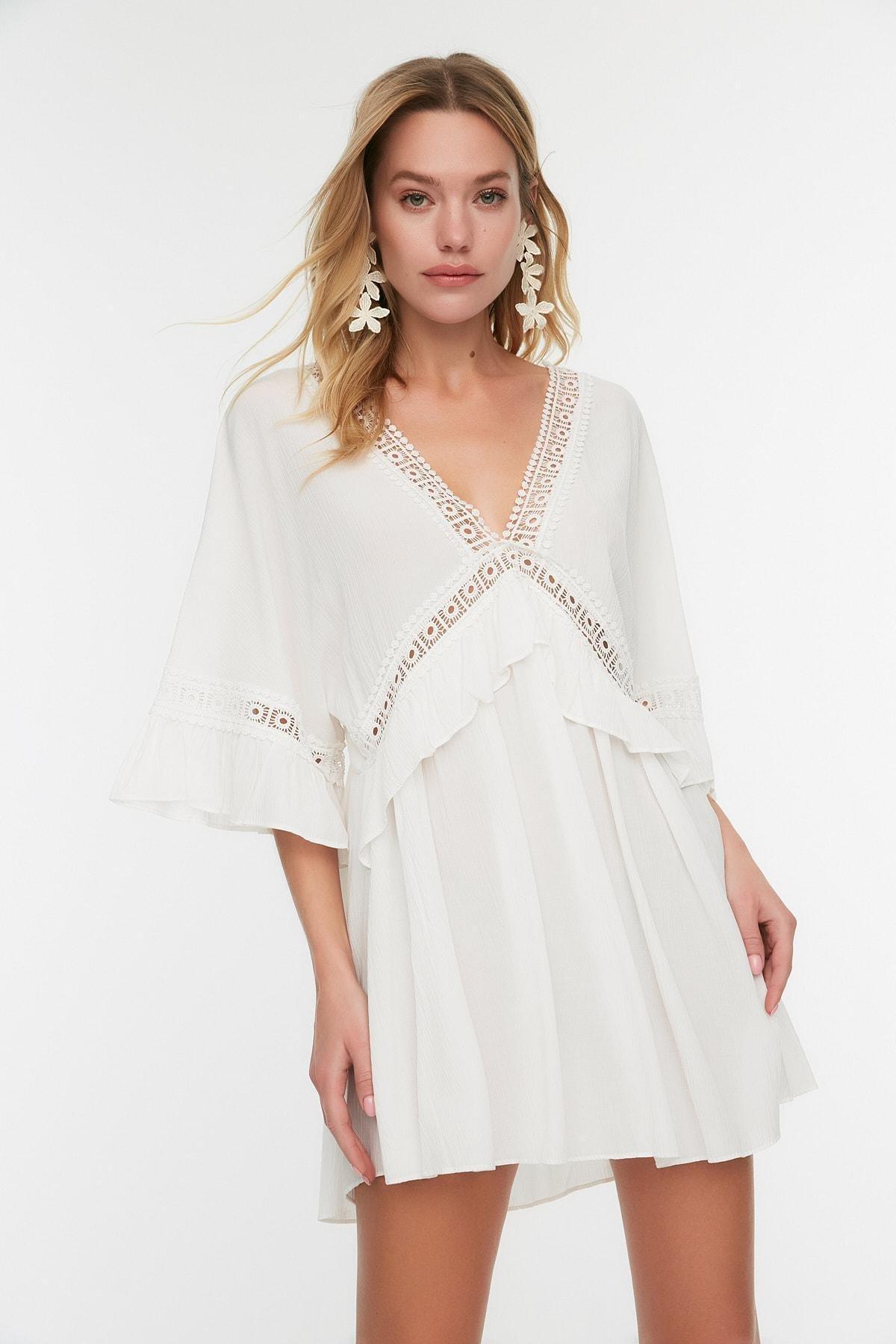 White V-Neck Dress, , large image number 3