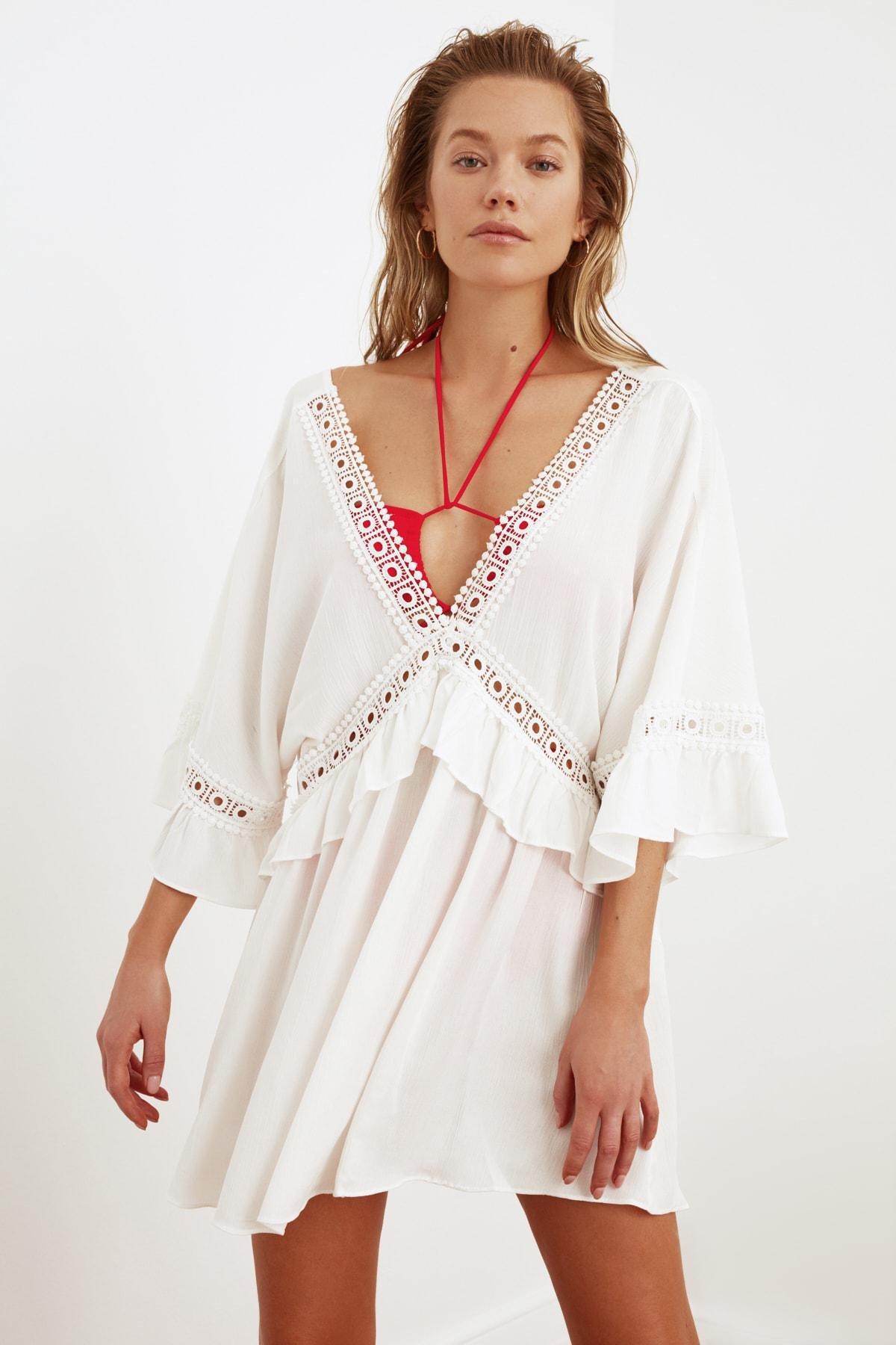 White V-Neck Dress, , large image number 5