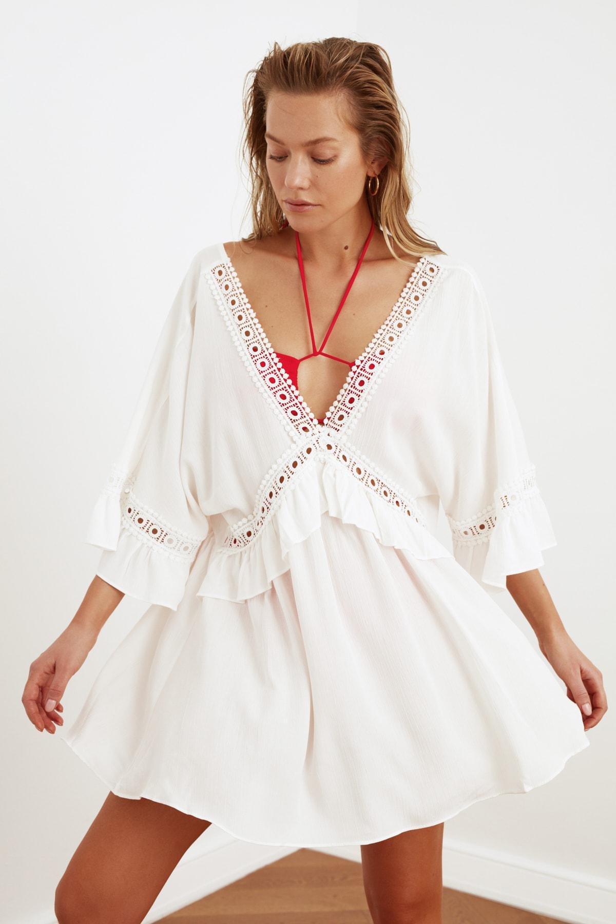 White V-Neck Dress, , large image number 6