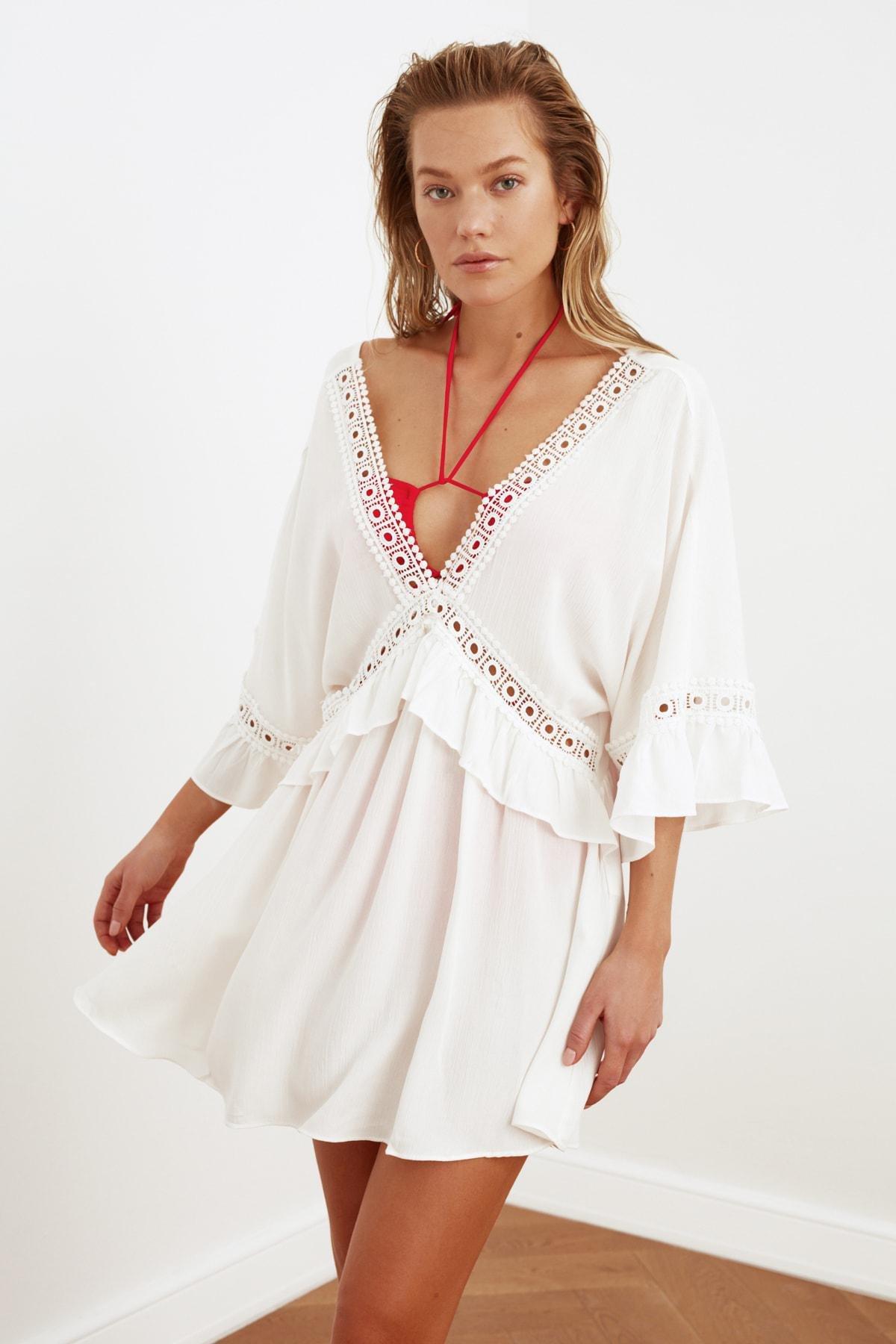 White V-Neck Dress, , large image number 7