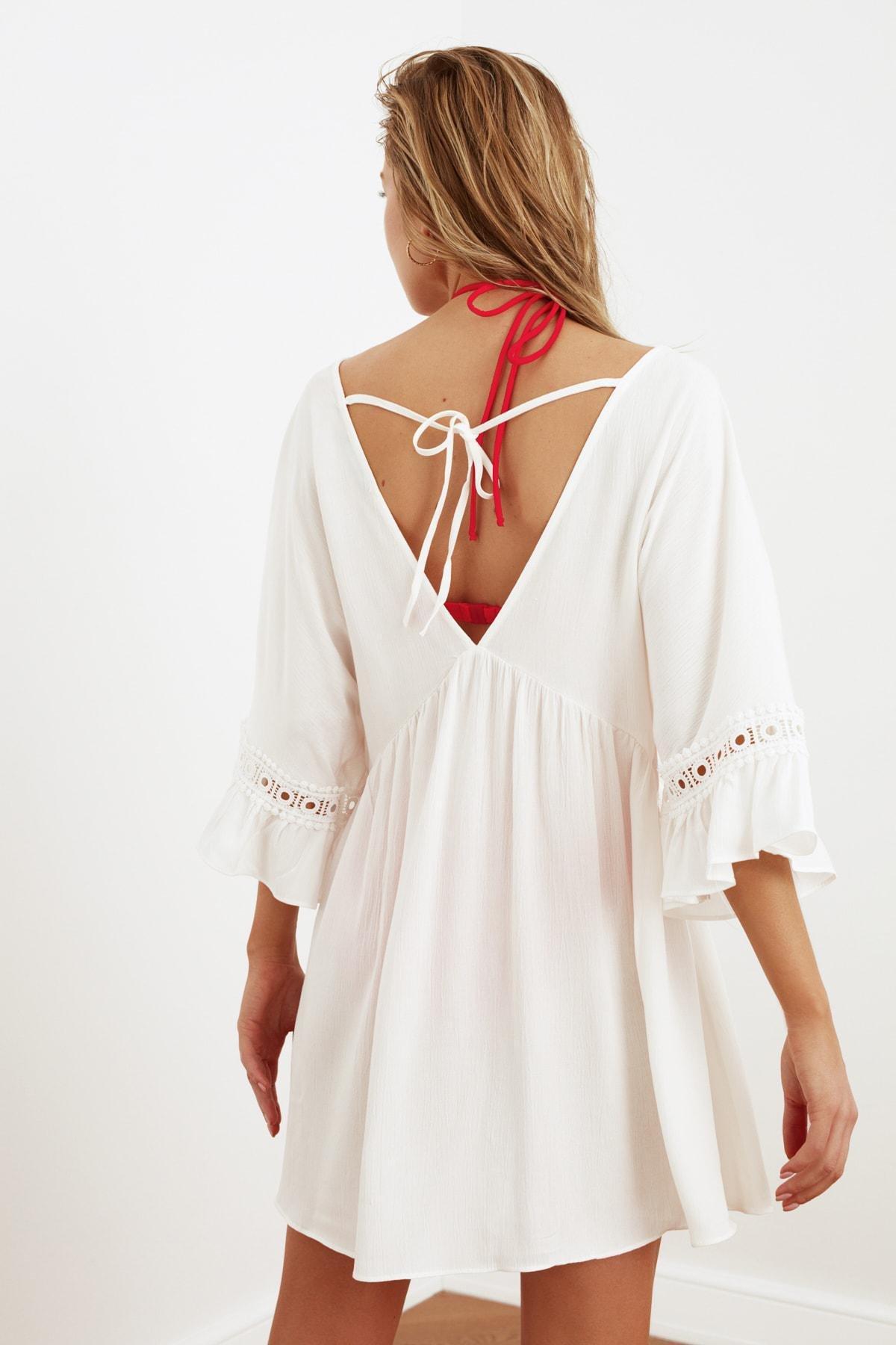 White V-Neck Dress, , large image number 8