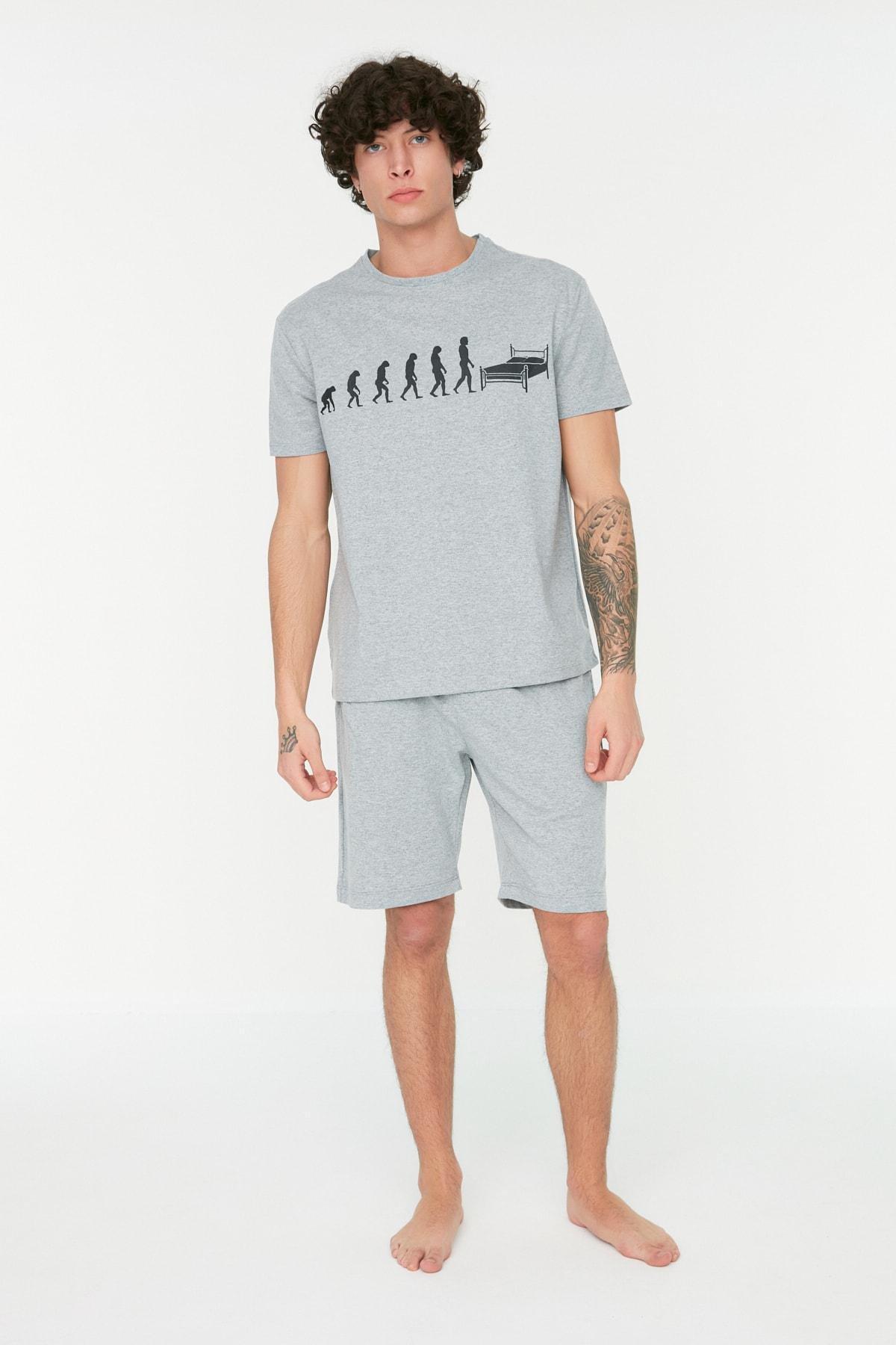 Trendyol - Grey Printed Pyjama Set