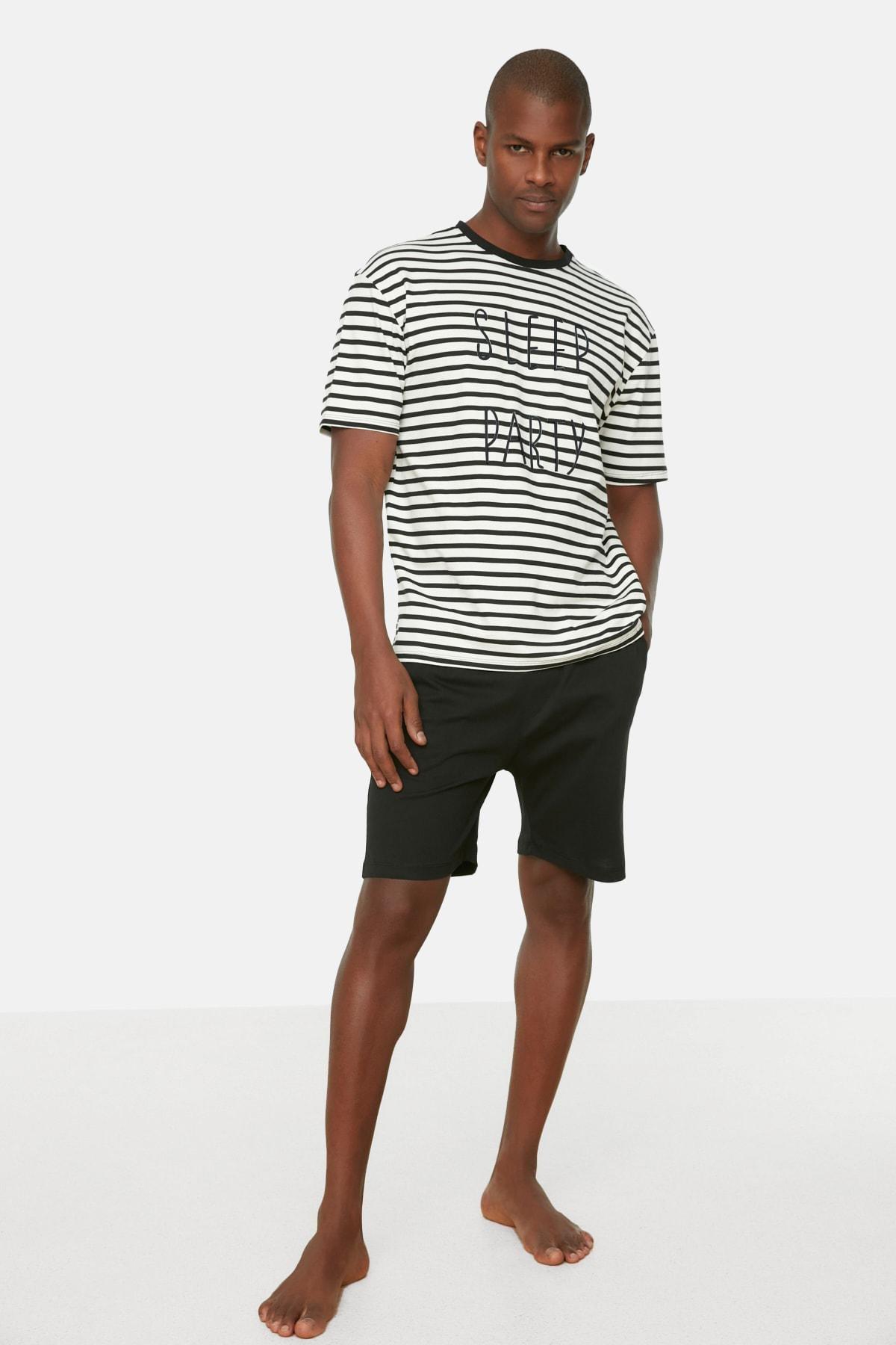 Black Striped Pajama Set, , large image number 0