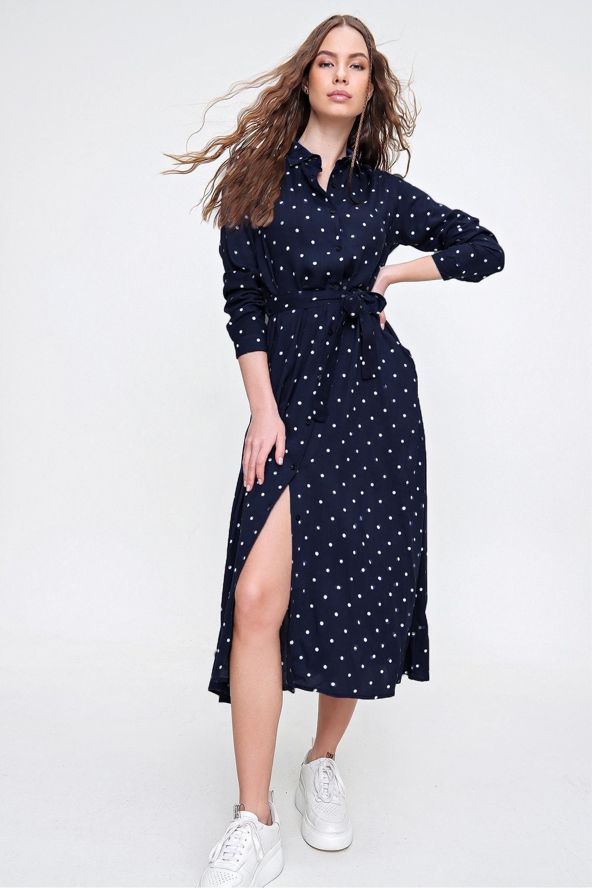 Navy Patterned Dress, , large image number 0