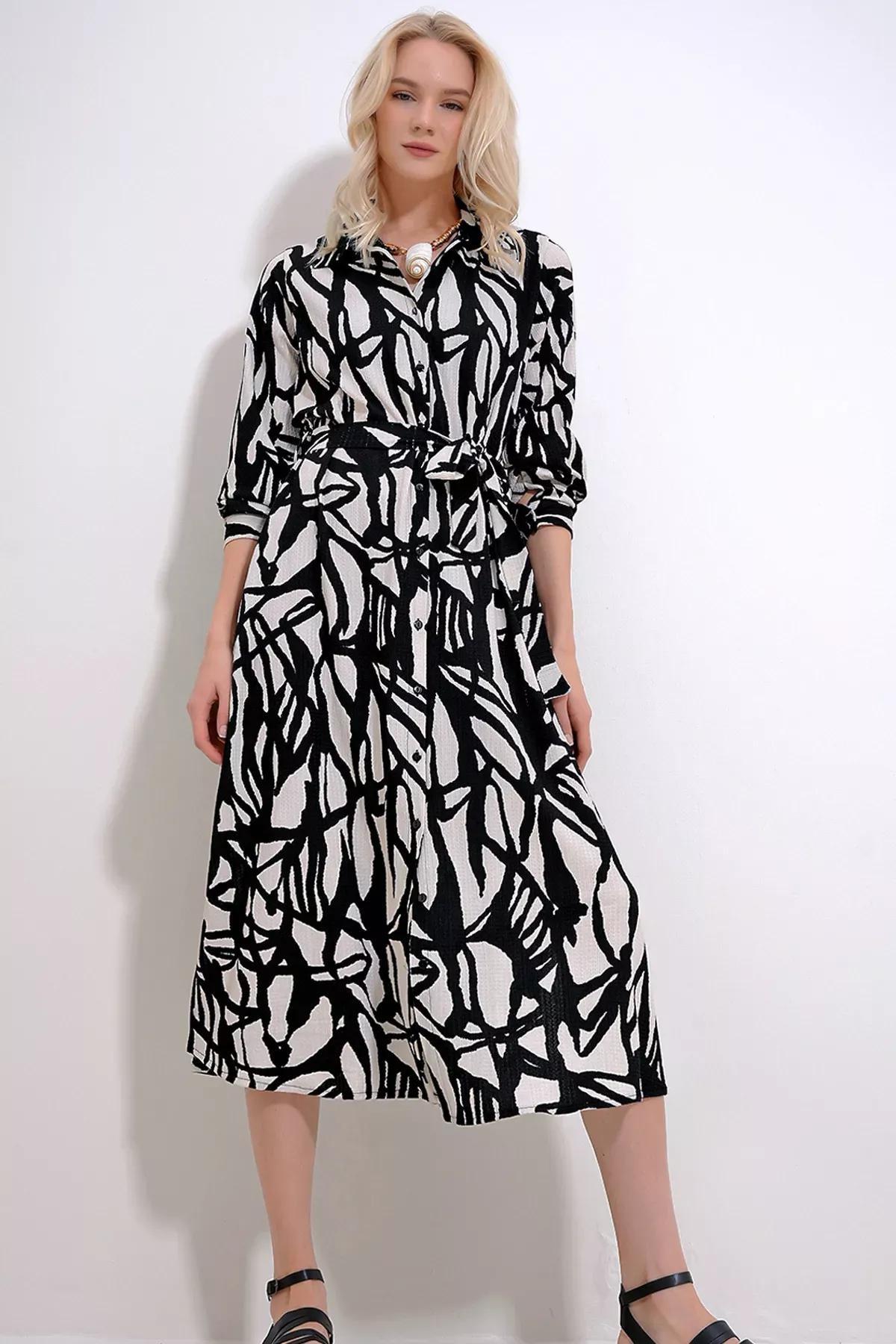 Black Abstract Shirt Dress ALC-X6247, , large image number 0