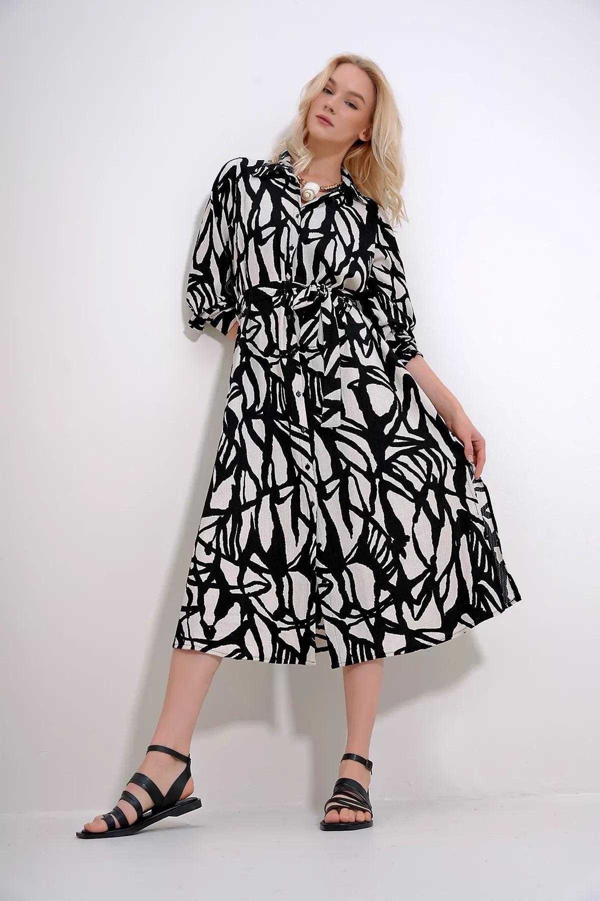 Black Abstract Shirt Dress ALC-X6247, , large image number 1