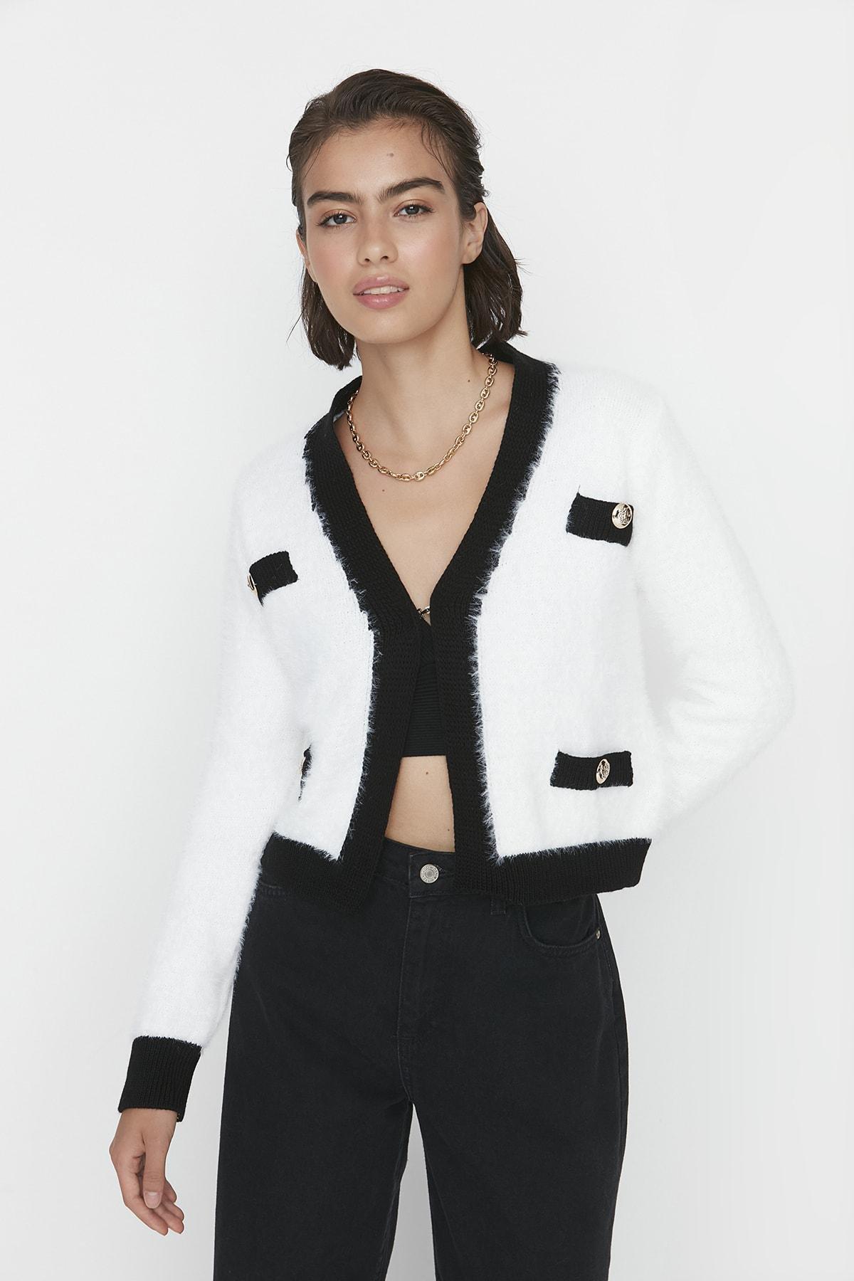Beige V-Neck Cardigan, , large image number 1