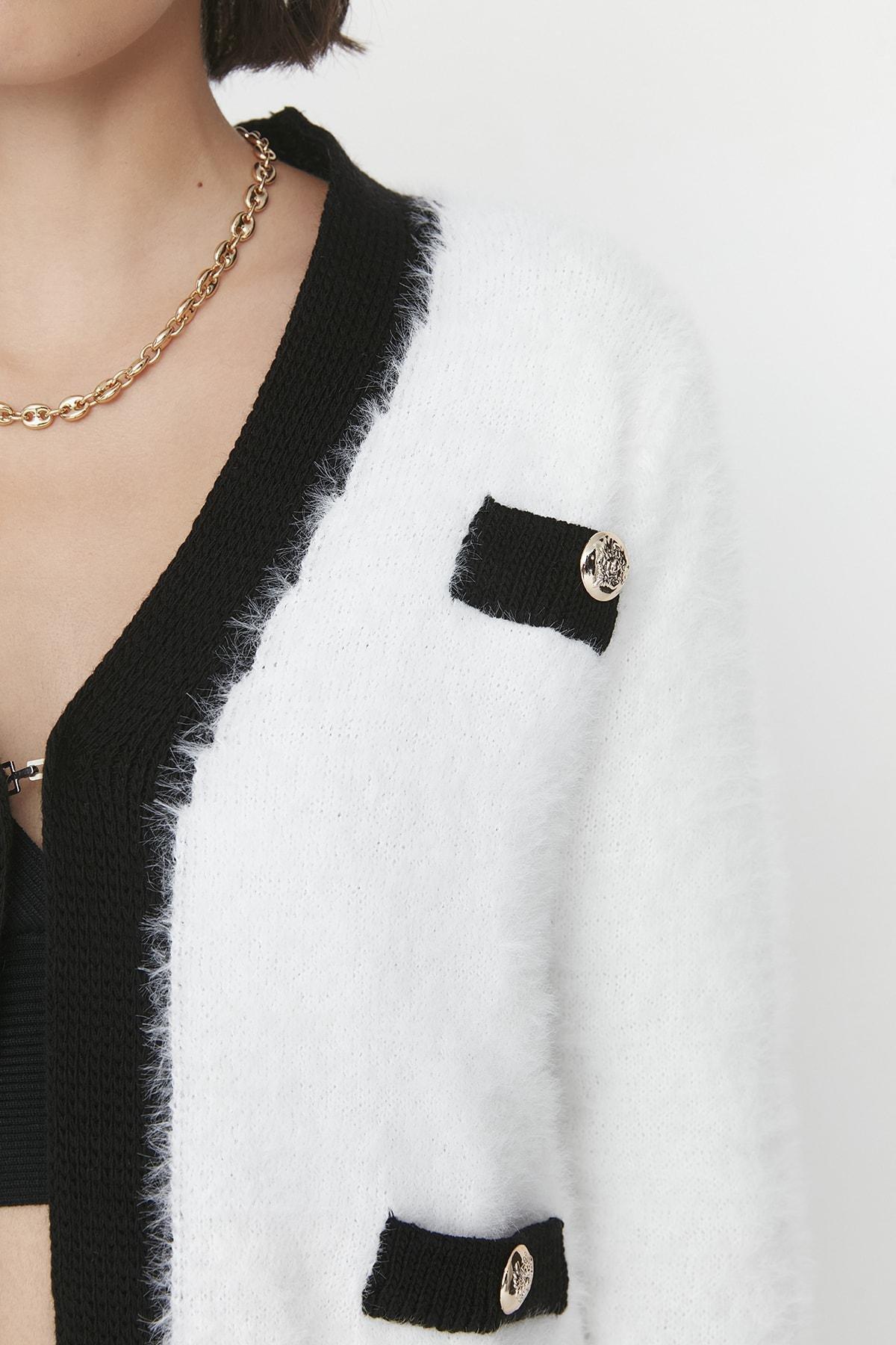Beige V-Neck Cardigan, , large image number 2