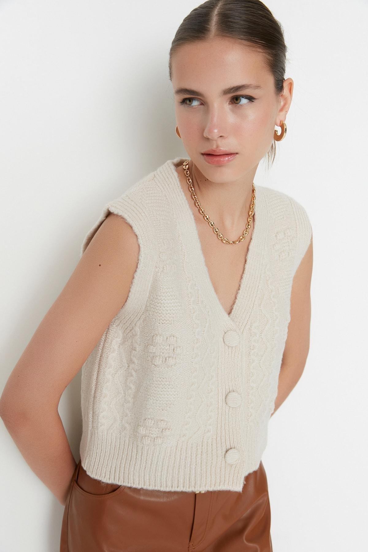 Beige V-Neck Dress, , large image number 0