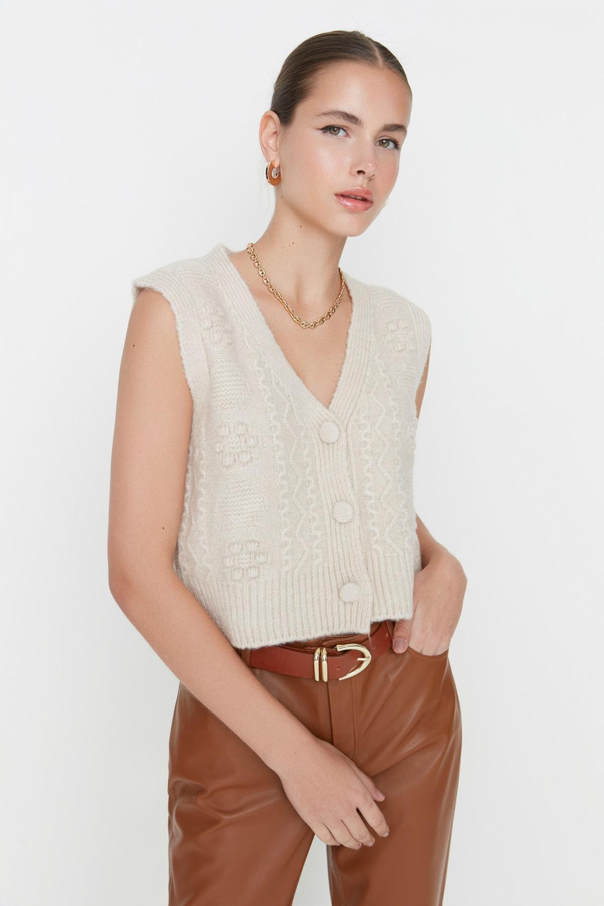 Beige V-Neck Dress, , large image number 2